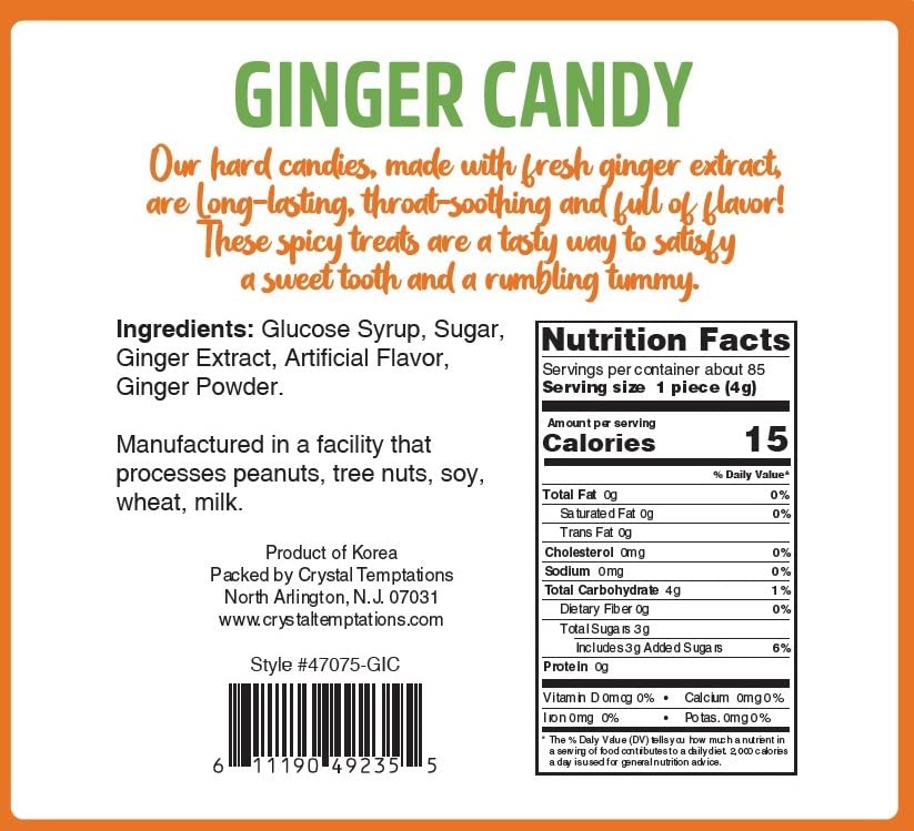 Original Flavor Ginger Hard Candy - 12 oz Bag, Individually Wrapped Healthy Snack with Real Ginger Extract | Natural Remedy for Nausea Relief & Digestive Support | Perfect for Travel, Morning Sickness & Motion Sickness
