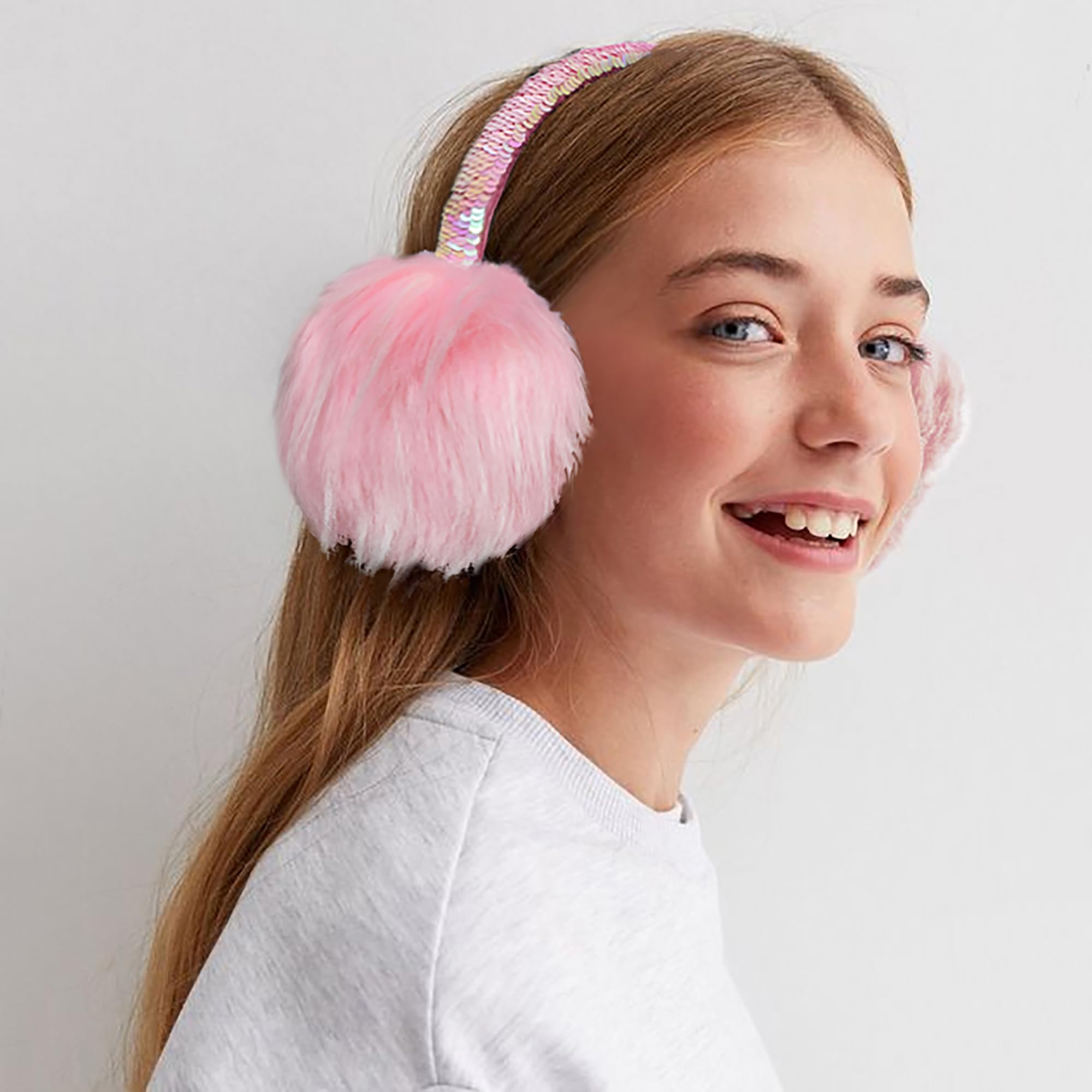 Sparkly Sequin Girls Ear Muffs - Plush Winter Warm Ear Covers with Flip Design for Kids | Cozy Accessory for Cold Weather, School, Outdoor Play & Winter Fashion