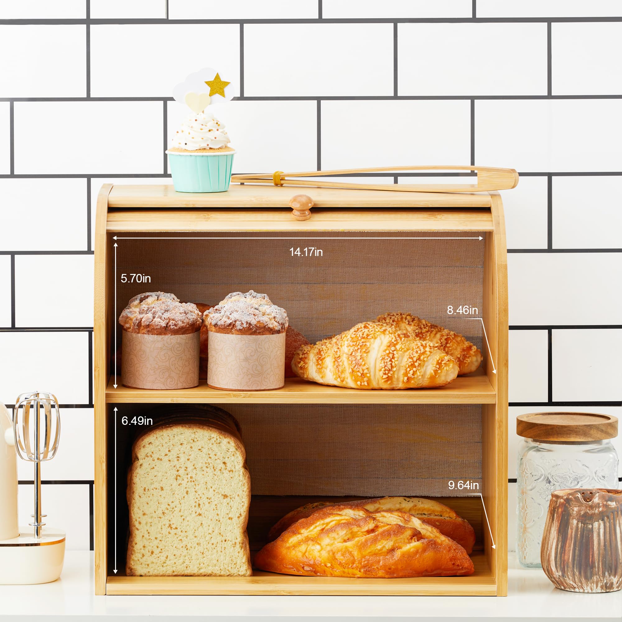 2 Layer Bamboo Bread Storage Box with Lid - Eco-Friendly Double Decker Bread Bin for Kitchen | Compact & Sustainable Food Storage Solution | Keep Bread Fresh Longer | Perfect for Countertop, Pantry, or Small Kitchen Organization