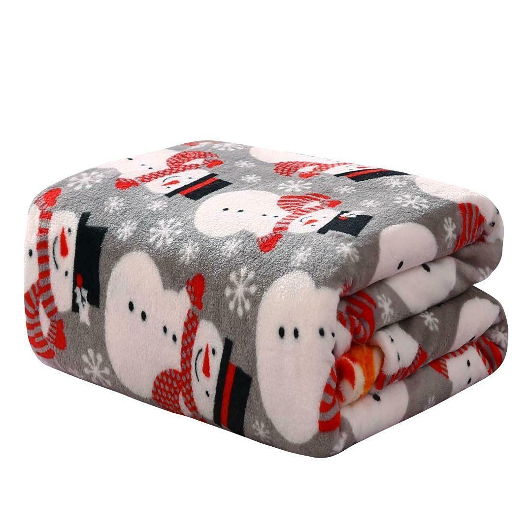 Ultra Plush Gray Winter Snowman Christmas Fleece Throw Blanket - Hypoallergenic Soft Couch Blanket for Living Room, Bed & Sofa - Cozy Mexican Boho Style Blanket for Holiday Decor, Gift Giving & Winter Warmth
