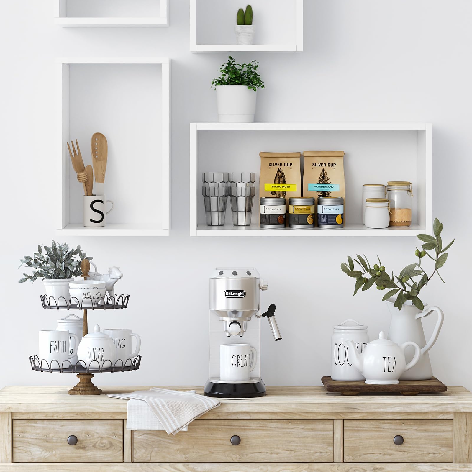 Kaboon Floating Wall Mount Shelf Set of 4 - White Large Cube Shelves for Home & Office Decor | Perfect for Living Room, Bedroom, Kitchen & Commercial Spaces