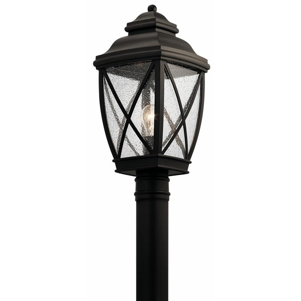 Kichler Tangier 19.75 Inch 1-Light Outdoor Post Light with Clear Seeded Glass in Olde Bronze - Perfect for Porch, Patio, Garden, and Pathway Lighting