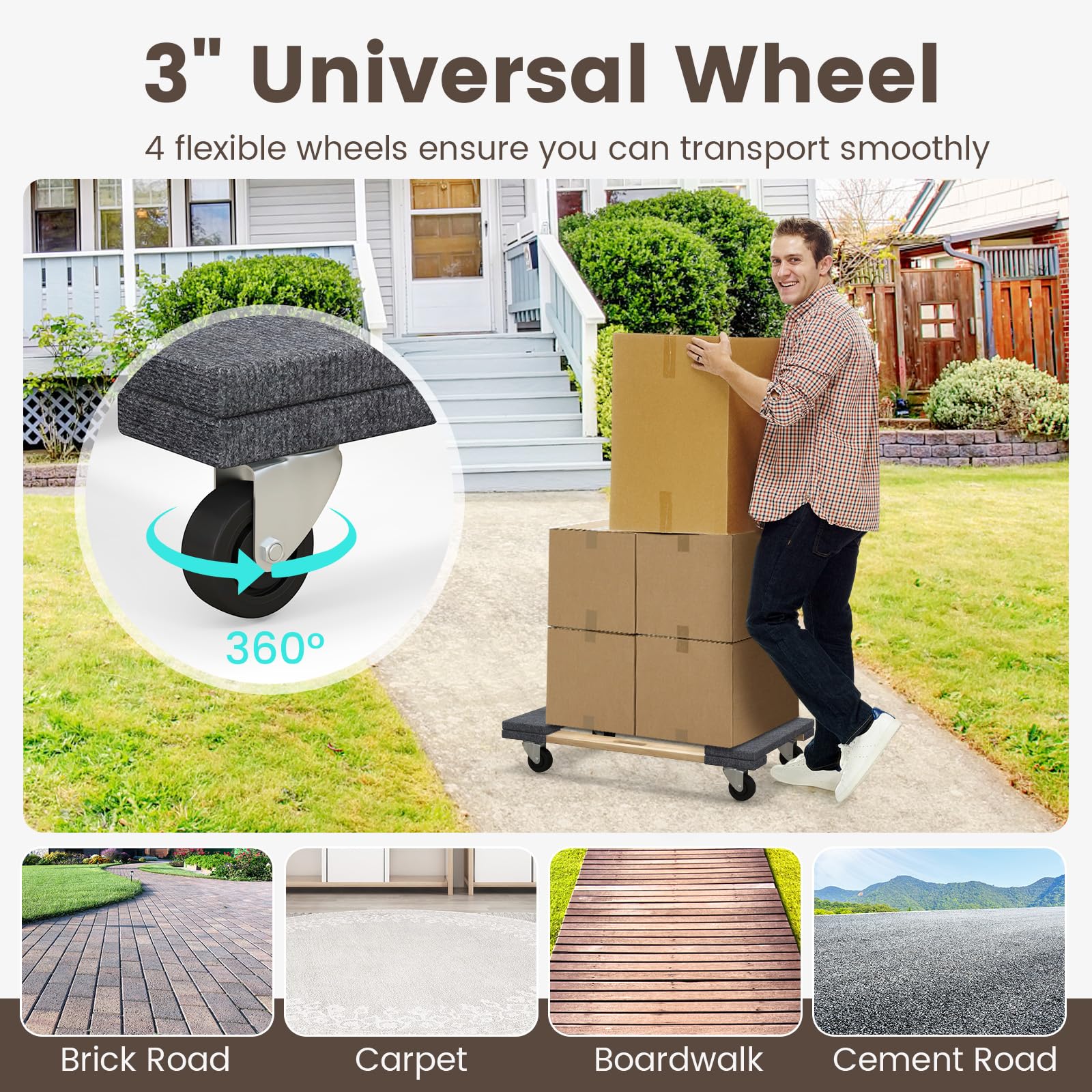 Heavy Duty Goplus Furniture Moving Dolly - 1000 LBS Capacity Wood Rolling Mover with 4 Wheels & Handle for Piano, Couch, Fridge & Large Items (2-Pack) - Perfect for Home Moving, Office Relocation & Warehouse Transport
