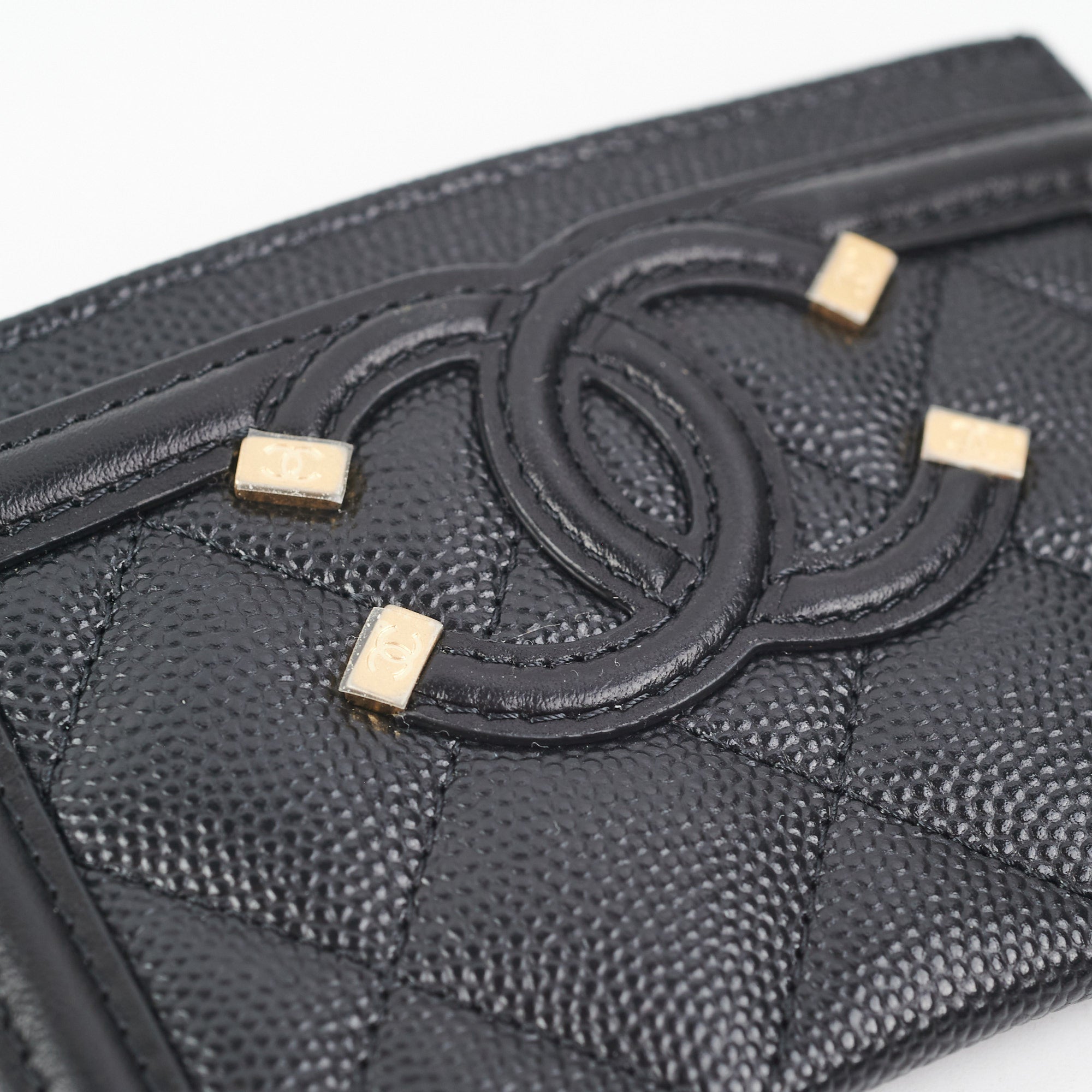 Chanel Black Filigree Leather Card Holder Wallet - Luxury Compact Credit Card Case for Women - Perfect for Everyday Use, Travel & Gift Giving