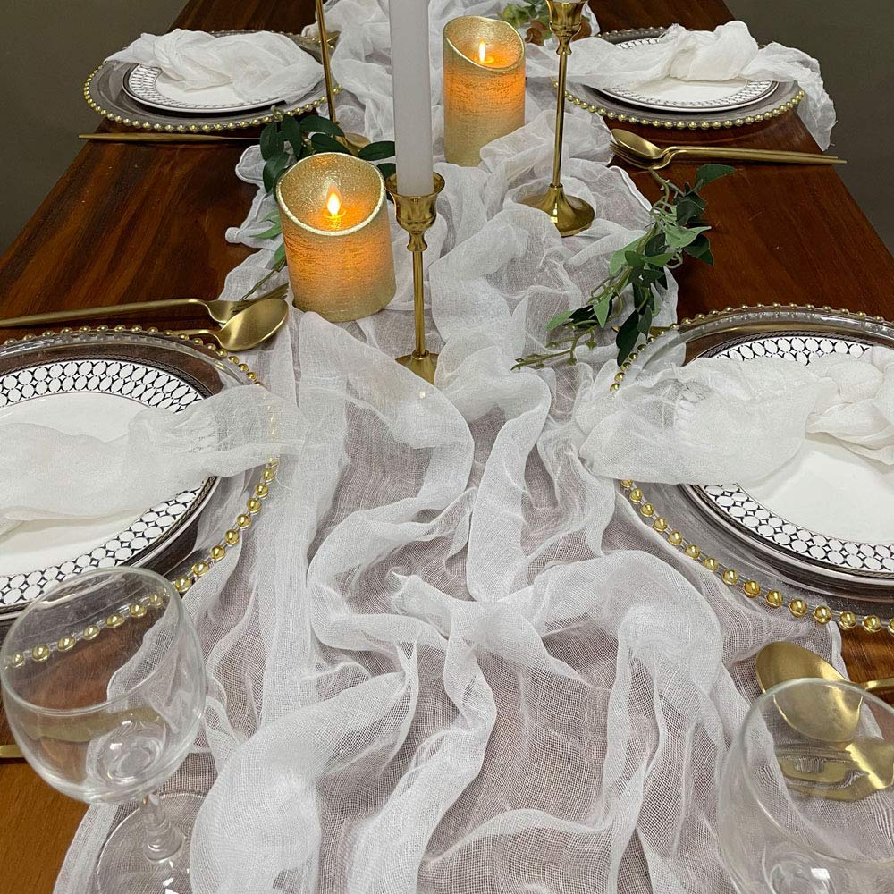 EHLDekol Premium Cheesecloth Gauze Table Runner - 13ft White Wedding Decor Arch Draping, Bridal Shower Centerpiece Runner - Perfect for Boho Weddings, Rustic Events & Party Decorations