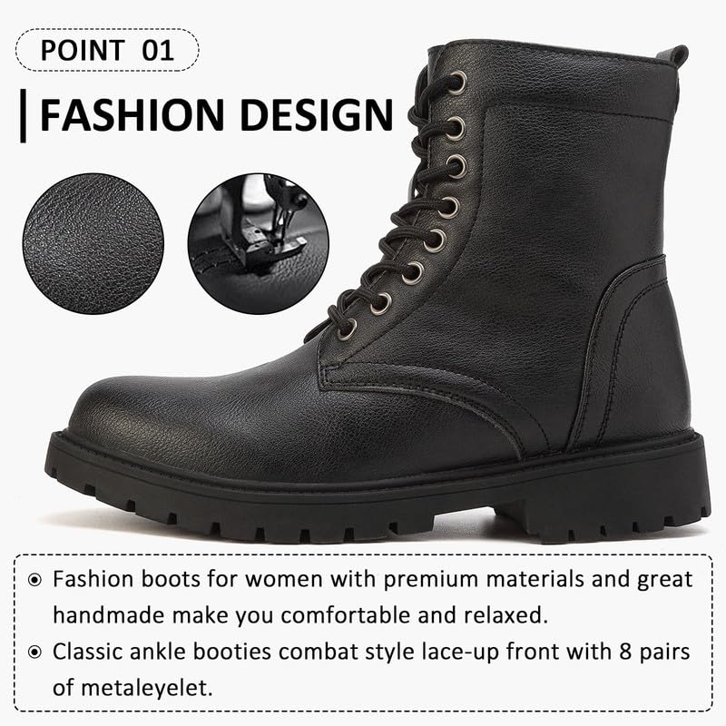 Waterproof Women's Ankle Boots - Lace Up & Side Zipper Work Boots for Women | Leather Combat Booties with Platform | Perfect for Walking, Hiking & Outdoor Activities