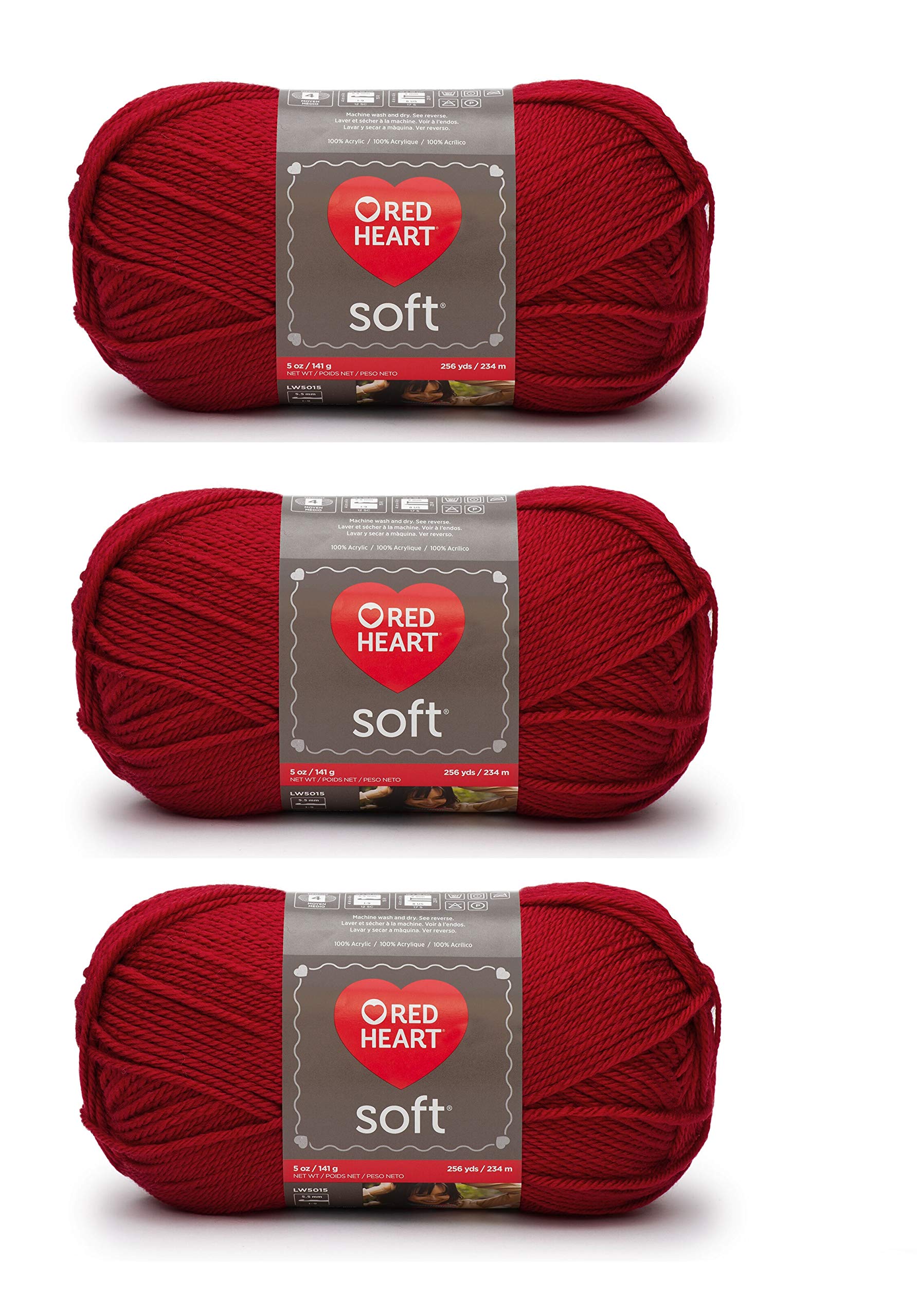 Red Heart Soft Yarn 3-Pack - Really Red E728-9925 | Premium Acrylic Yarn for Knitting & Crocheting | Perfect for Scarves, Blankets & DIY Crafts