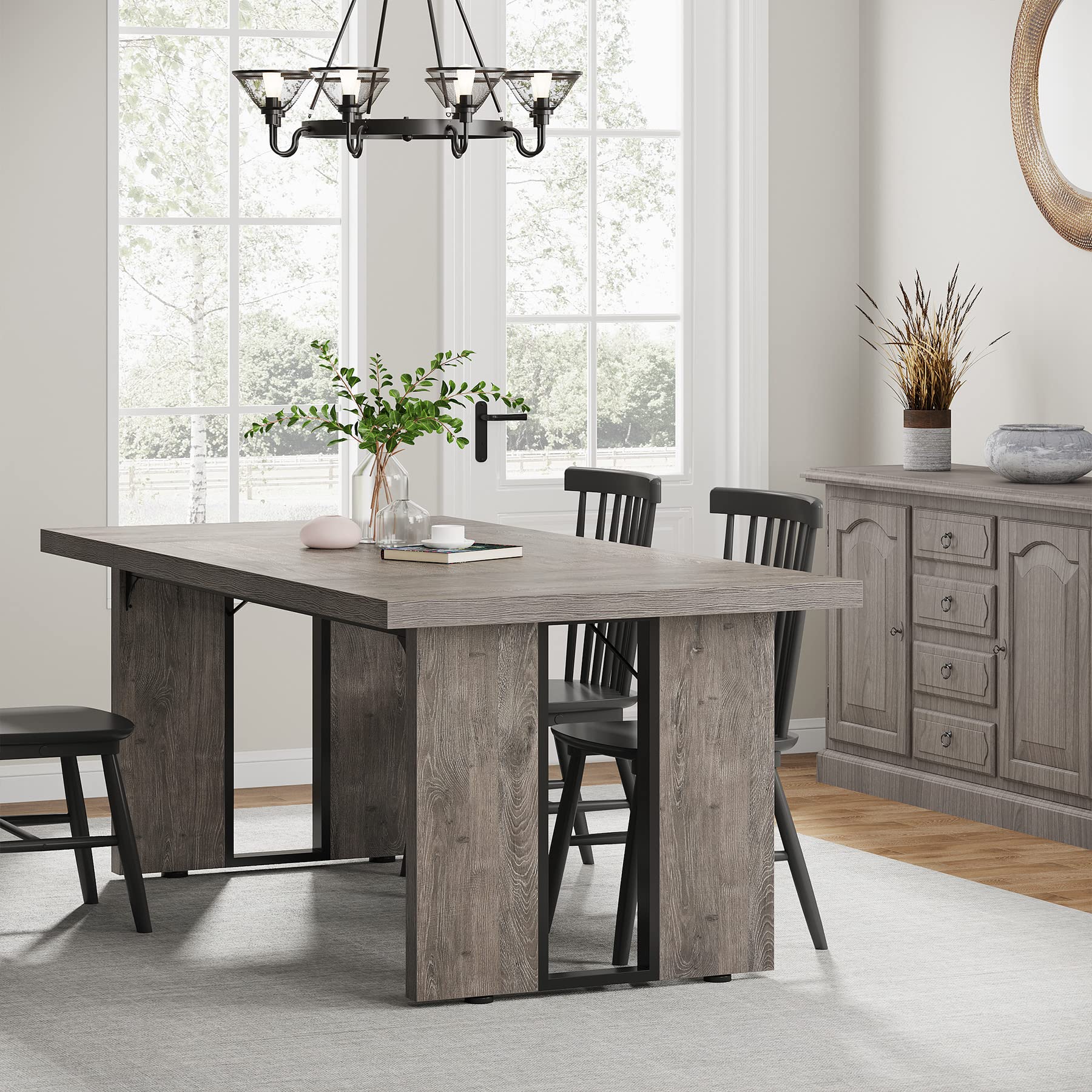 Tribesigns 71 Inch Large Dining Table for 6-8 People, Rustic Farmhouse Style Rectangular Kitchen Table, Solid Wood Dining Room Table for Family Gatherings, Dinner Parties & Home Decor