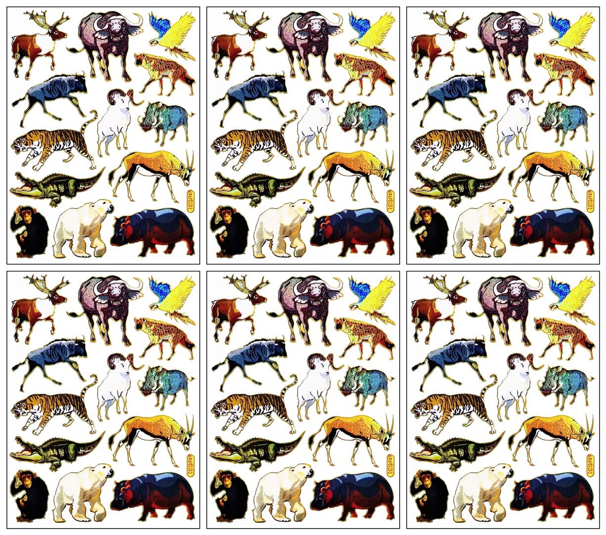 PARITA 6 Sheets Glitter Animal Stickers - Wild Boar, Crocodile, Tiger, Sheep, Deer & Eagle Decals for Scrapbooking, Party Favors, Kids Crafts & Teacher Rewards | Perfect for DIY Projects, School Supplies & Gift Giving
