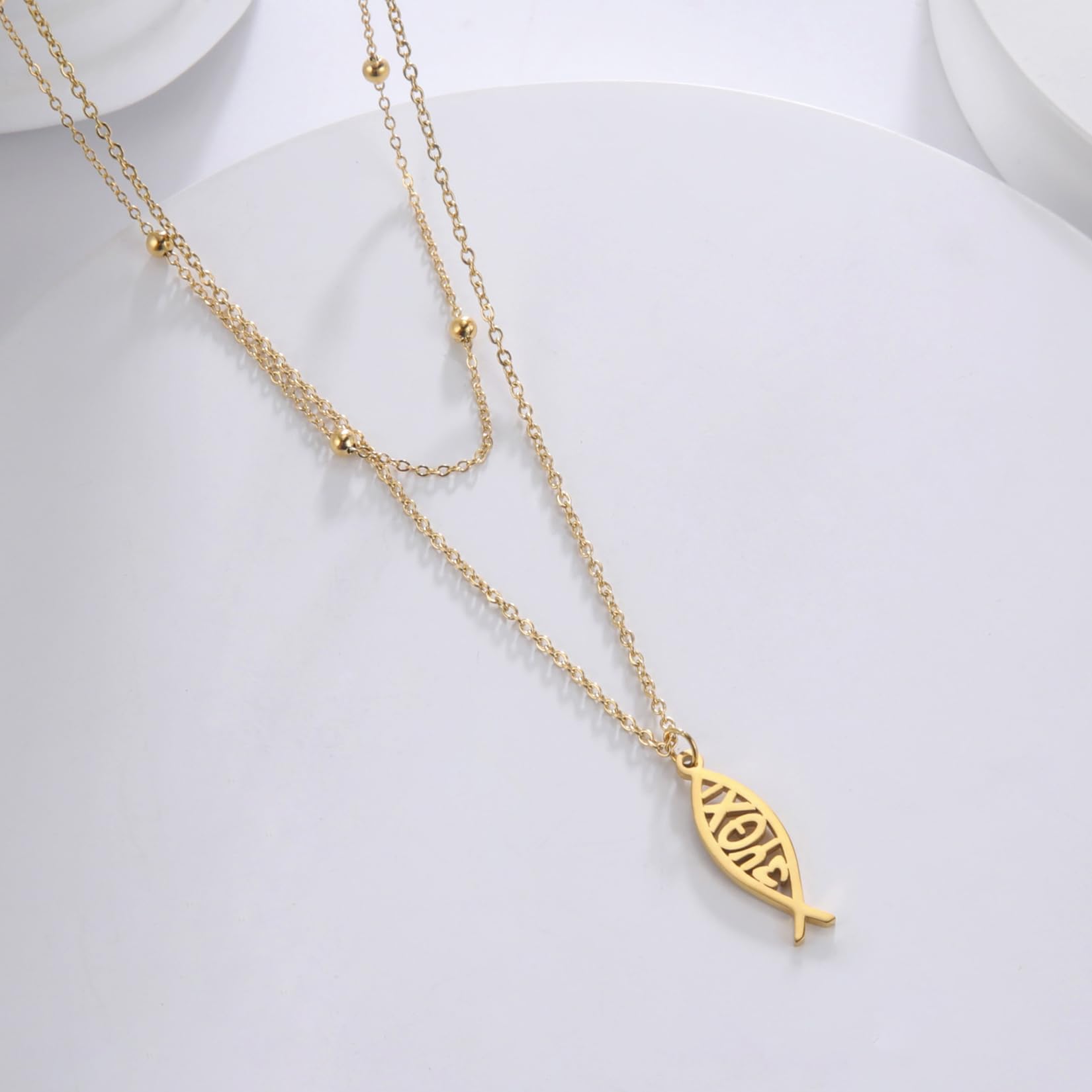EUEAVAN Christian Jesus Fish Necklace - Ichthus Fish Cross Pendant for Women, Religious Symbol Jewelry Gift for Baptism, Church, Bible Study & Daily Wear