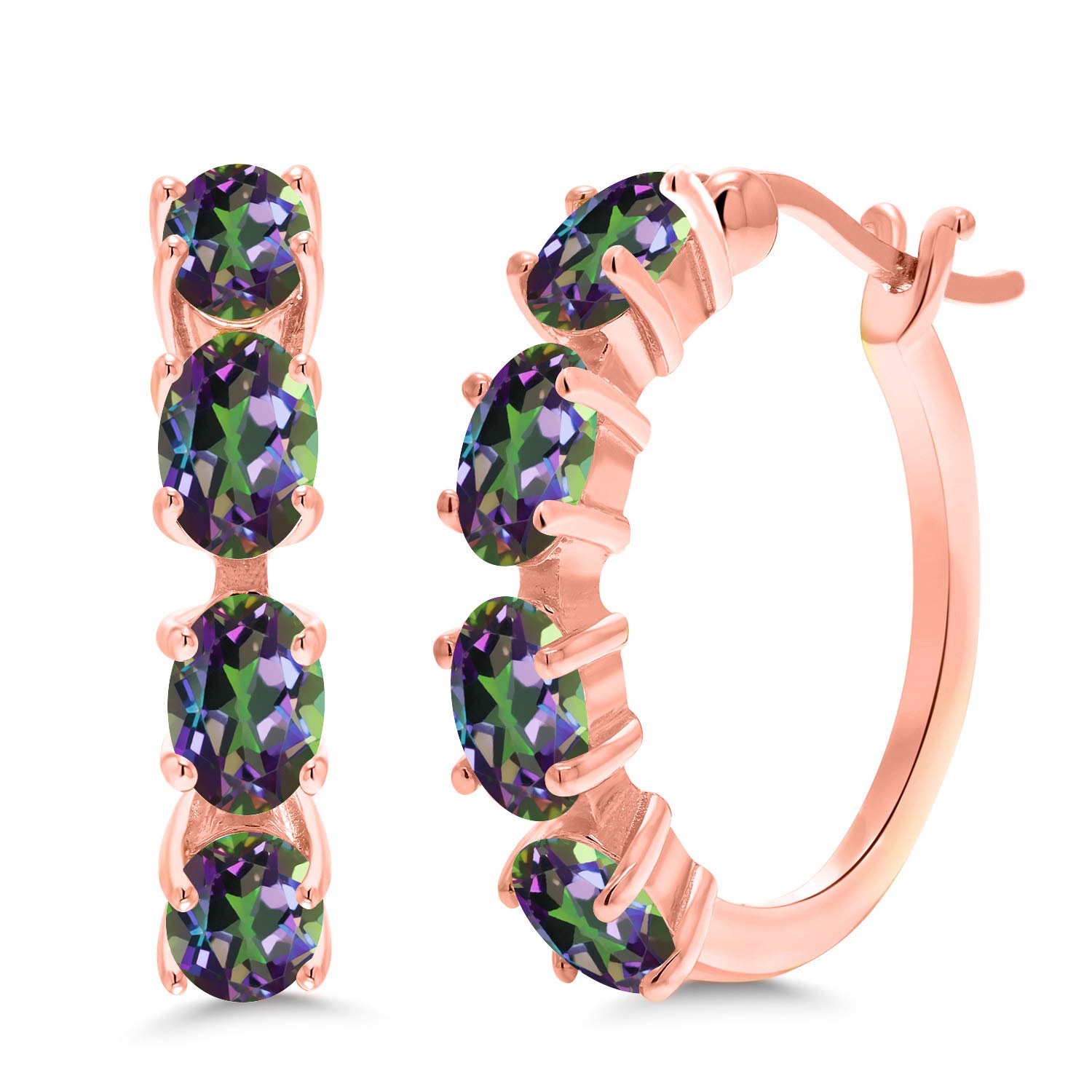 Gem Stone King 18K Rose Gold Plated Sterling Silver Oval Birthstone Hoop Earrings for Women | 6x4mm Oval Gemstone | 22mm (0.85 Inch) Diameter | Elegant Everyday Jewelry for Birthdays, Anniversaries & Special Occasions
