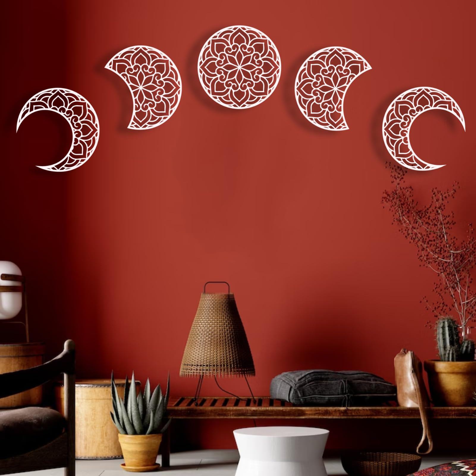 Mimiso Moon Phase Wall Art Decor - Boho Mandala Moon Decor for Bedroom & Living Room - 11.81
