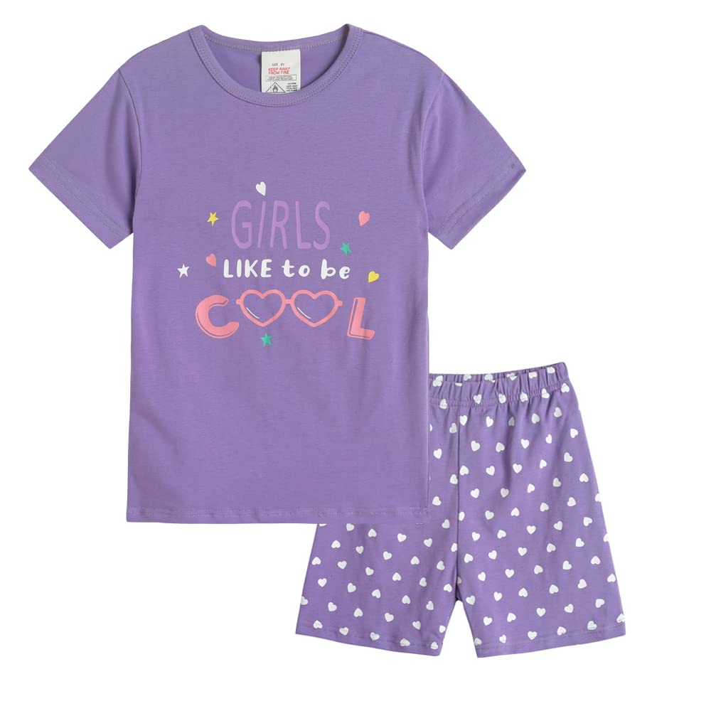 MyFav Big Girls Summer Pajama Set - Heart Print Cute Sleepwear Shorts for Women & Teens | Comfortable Lounge Wear for Sleepovers, Vacation & Relaxing at Home
