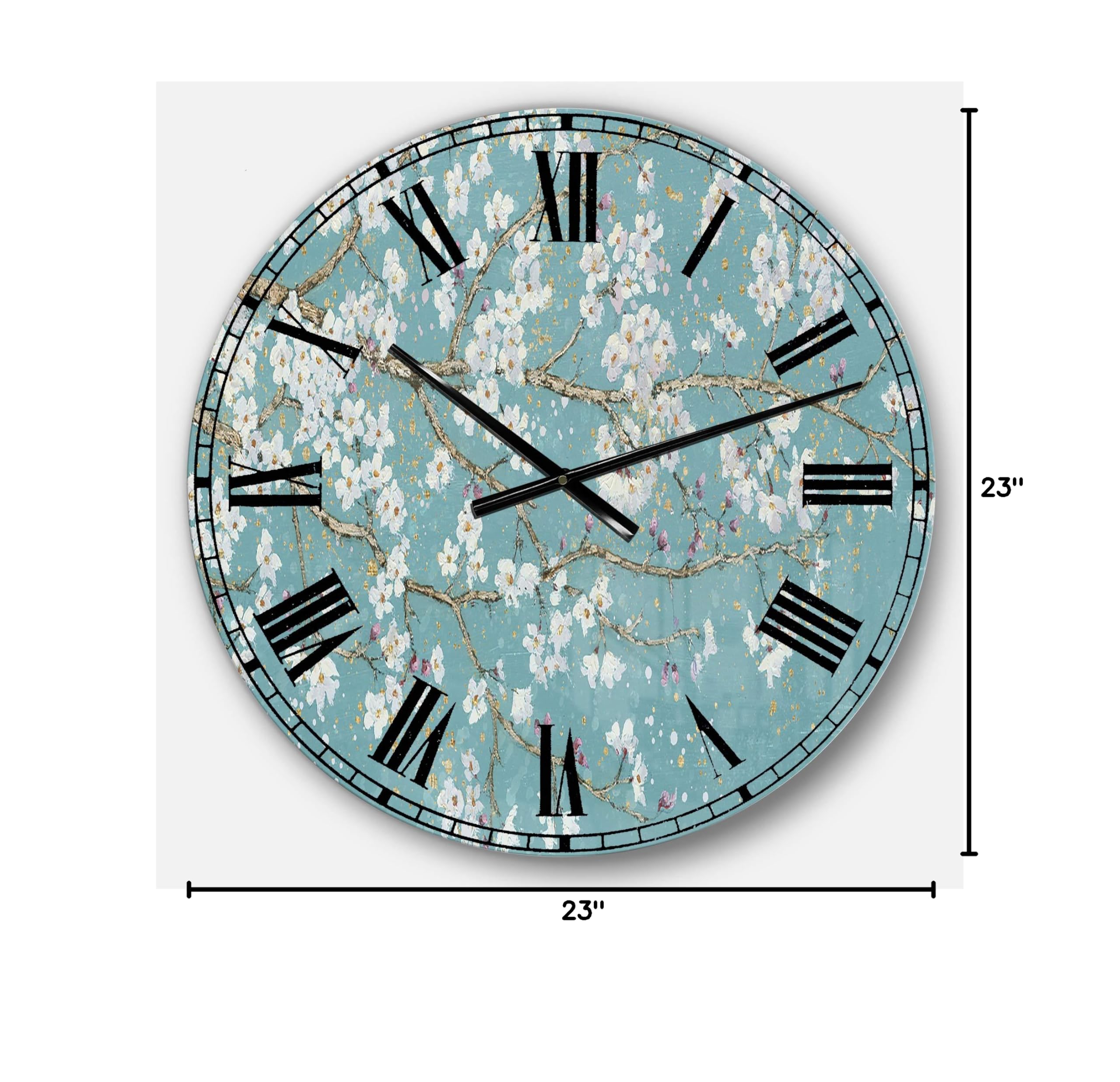 Designart Blue April Tree Wall Art - Traditional Round Metal Wall Clock for Home, Living Room, Bedroom & Office Decor | Unique Decorative Clock for Modern Interiors & Gift Giving