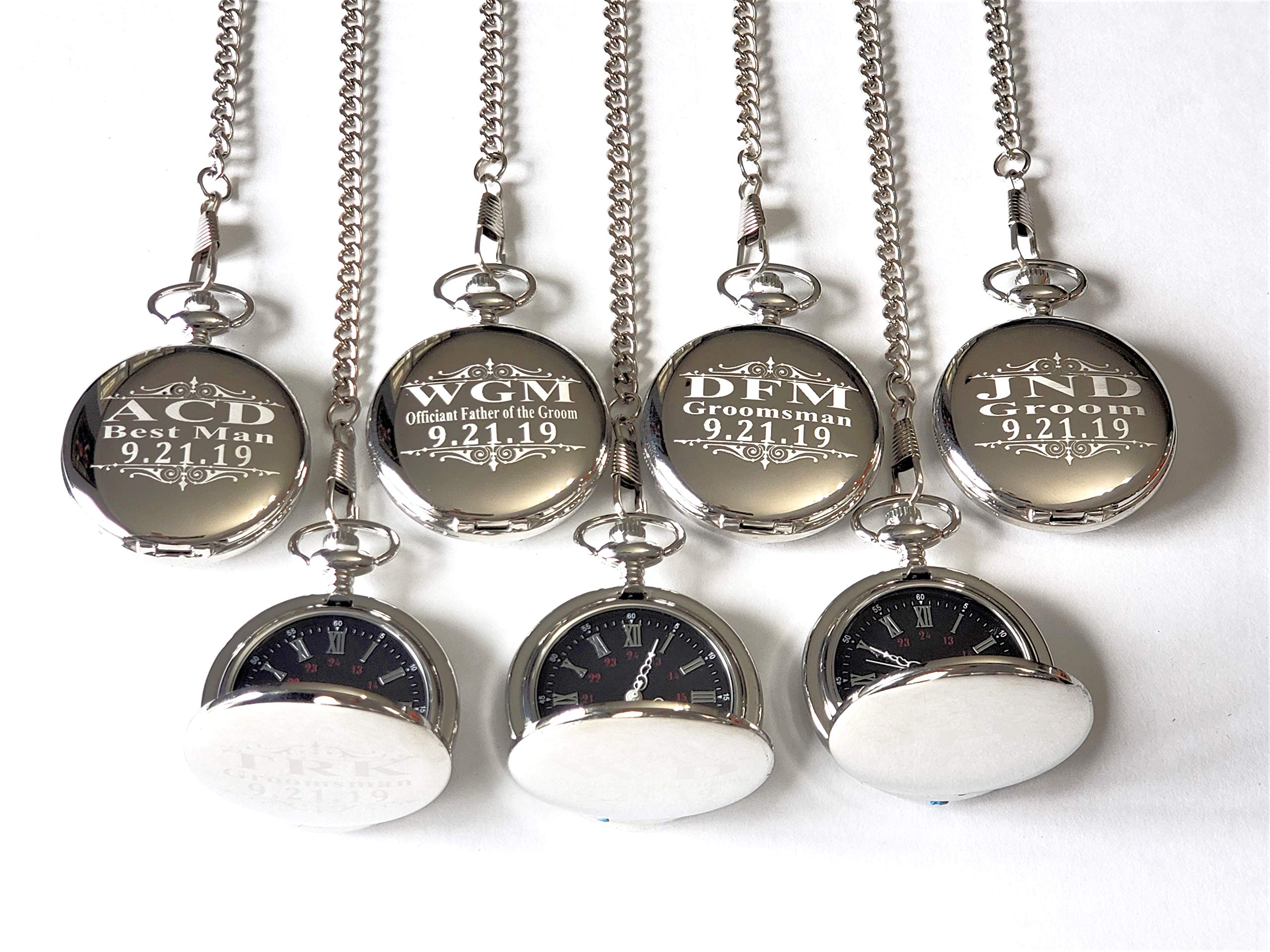 7 Personalized Engraved Pocket Watches for Groomsmen - Custom Wedding Gift Set with Chain & Gift Box - Free Engraving Included - Perfect for Weddings, Anniversaries & Special Occasions