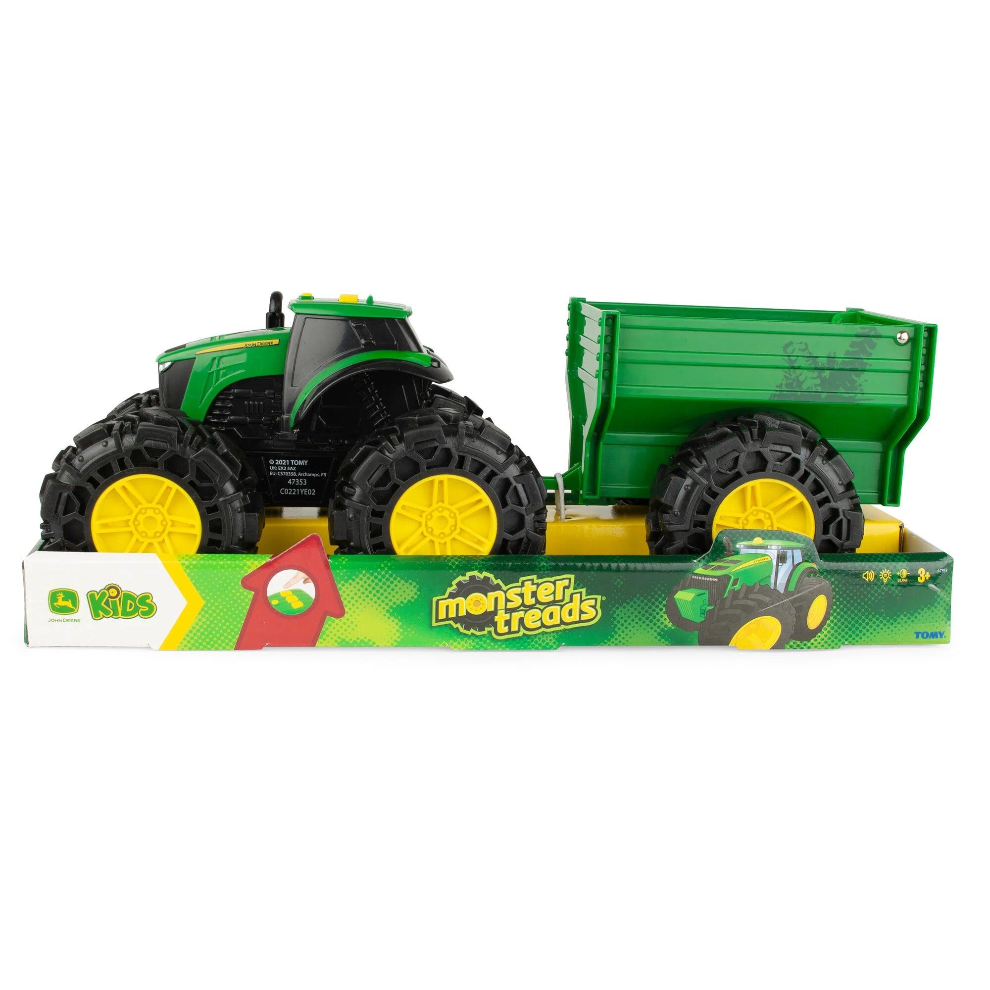 John Deere Monster Treads Tractor Toy with Pull-Behind Wagon - Durable Farm Vehicle Playset for Kids Outdoor & Indoor Pretend Play