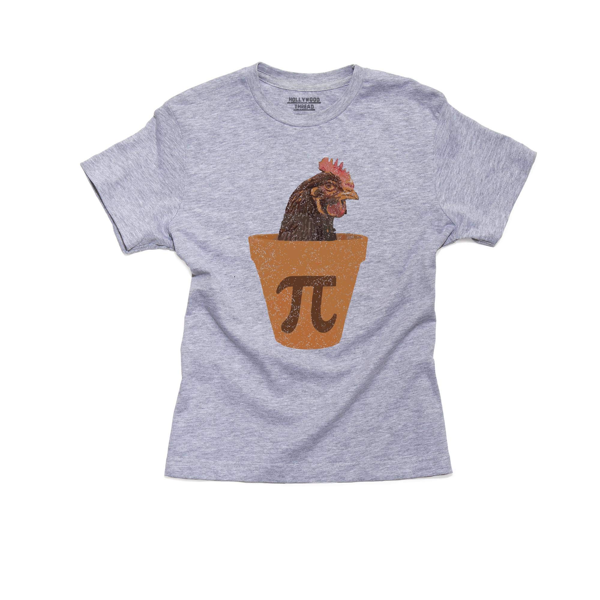 Funny Chicken Pot Pie Graphic T-Shirt with Chicken in Planter Pot Pi Symbol - Cute Cotton Tee for Kids & Teens - Perfect for Math Lovers, Science Geeks & Funny Outfit Ideas