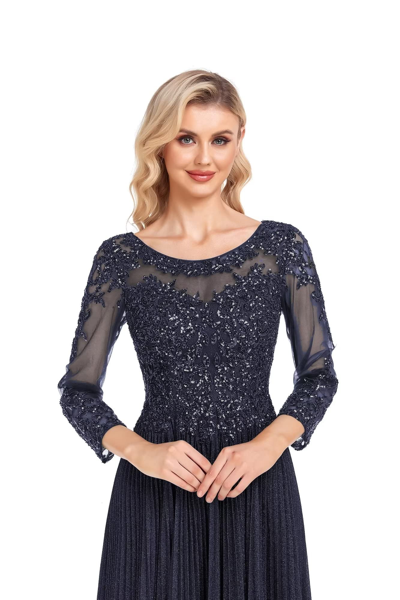 Elegant Royal Blue Lace Appliques Mother of The Bride Dress with Sequin Sleeves - Formal Evening Gown Size 8 for Weddings, Parties & Special Occasions