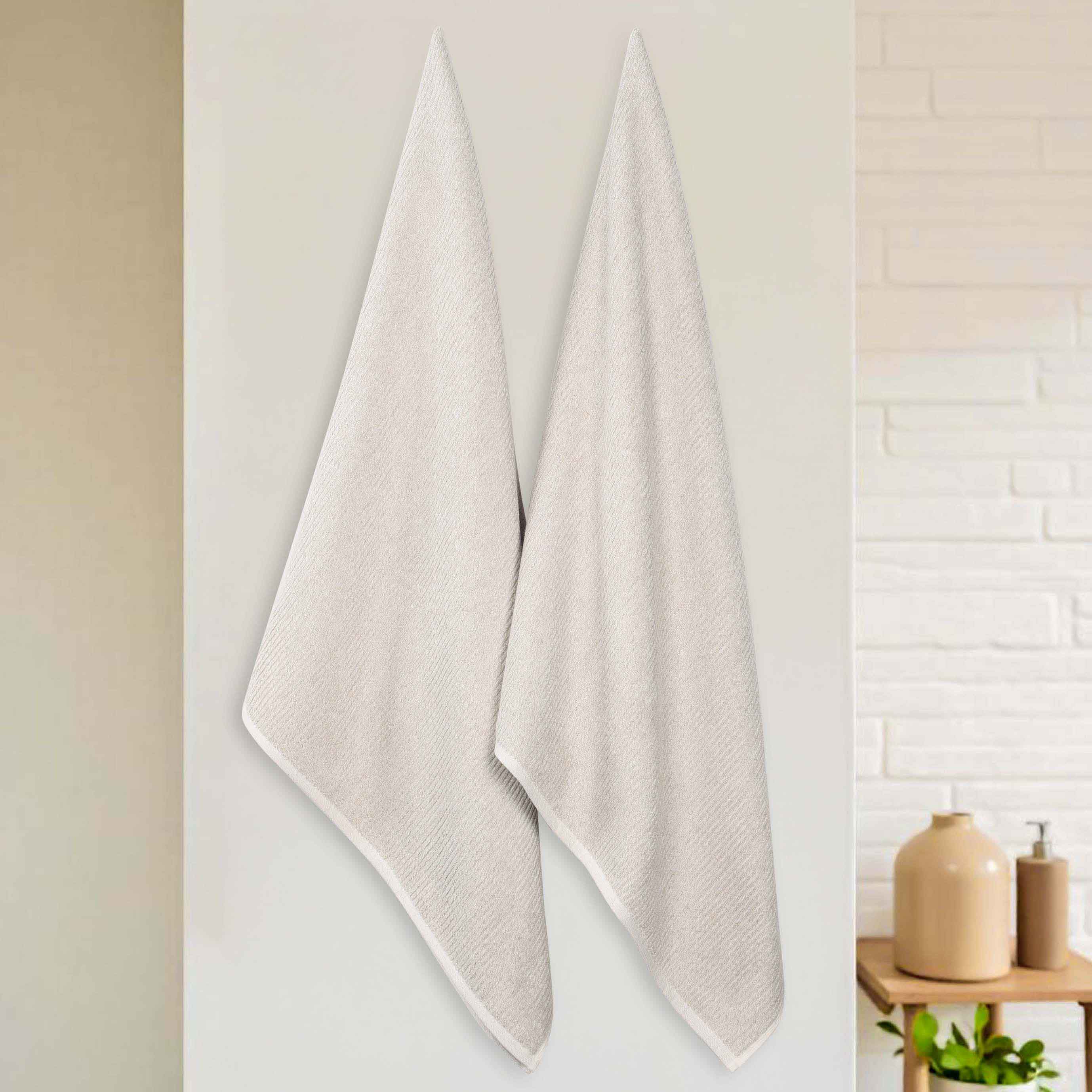 Premium Destin Cotton Blend Bath Towels Set of 2 - Ultra Soft & Absorbent Ribbed Design Bath Sheets for Spa, Gym & Luxury Home Use