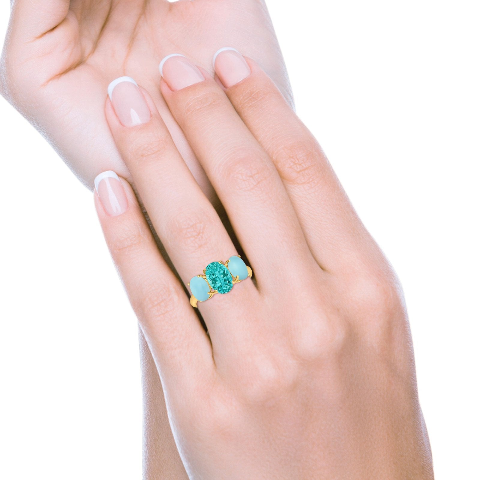 3 Stone Oval Created Opal Fashion Ring - 925 Sterling Silver Jewelry for Women, Elegant Gift for Birthday, Anniversary & Special Occasions