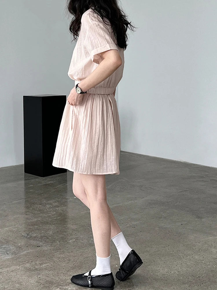 Beige Women's Two-Piece Suit Set - Thin Half Body Skirt & Lapel Short Sleeve Shirt | Spring Summer 2025 Fashion Trend | Office Wear, Casual Outfits, Party Dresses (Style 1DJ1239)