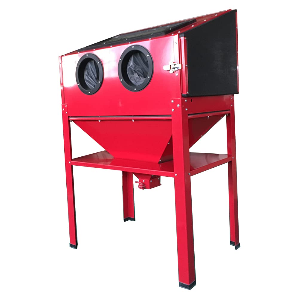 MOTORHOT 60 Gallon Air Sandblasting Cabinet - Large Steel Sand Blaster Kit with Sandblaster Gun & 4 Ceramic Nozzles (60-125PSI) for Rust, Paint & Stain Removal - Perfect for Auto Restoration, Metal Cleaning & DIY Projects