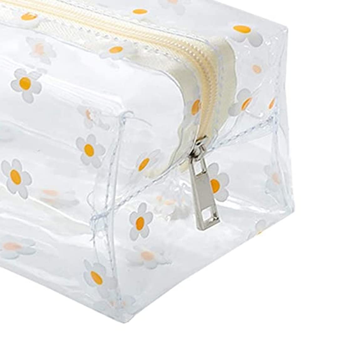 Waterproof Floral Transparent Cosmetic Bag with Zipper - Cute Clear Daisy Makeup Pouch for Travel, Gym & School Toiletries | Clear Pencil Case & Organizer