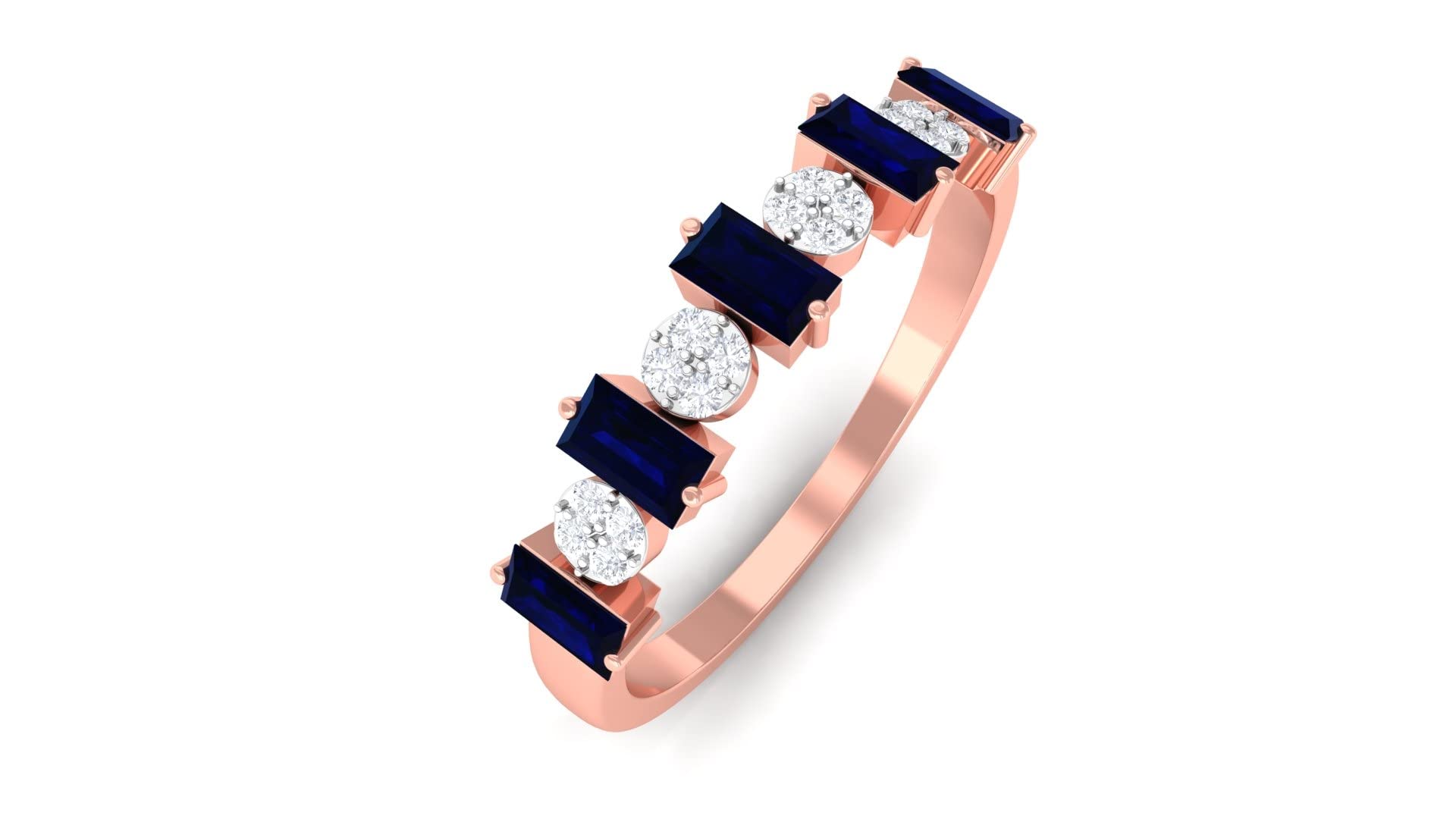 14K Solid Gold Blue Sapphire and Diamond Semi Eternity Ring | Elegant Stackable Band for Engagement, Anniversary & Special Occasions
