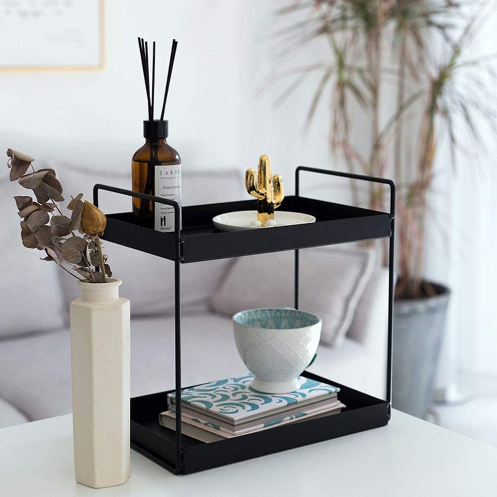 Namani 2-Tier Metal Standing Rack - Bathroom Countertop Organizer, Kitchen Spice Shelf, Dresser Storage Tray | Space-Saving Multi-Purpose Shelf for Cosmetics, Spices & Kitchen Essentials (Black) - Perfect for Small Spaces, Vanity Organization & Pantry Storage