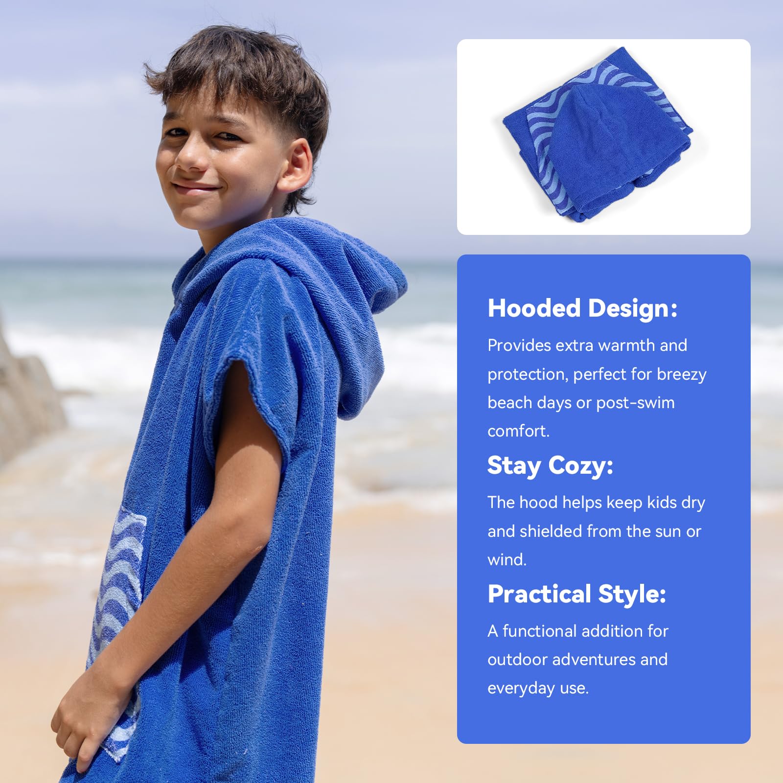 DiaryLook Kids Swimming Changing Robe with Hood - Quick Dry Beach Poncho Towel with Pockets for Boys & Girls - Perfect for Surfing, Swimming & Watersports - Ideal for Beach, Pool & Outdoor Activities