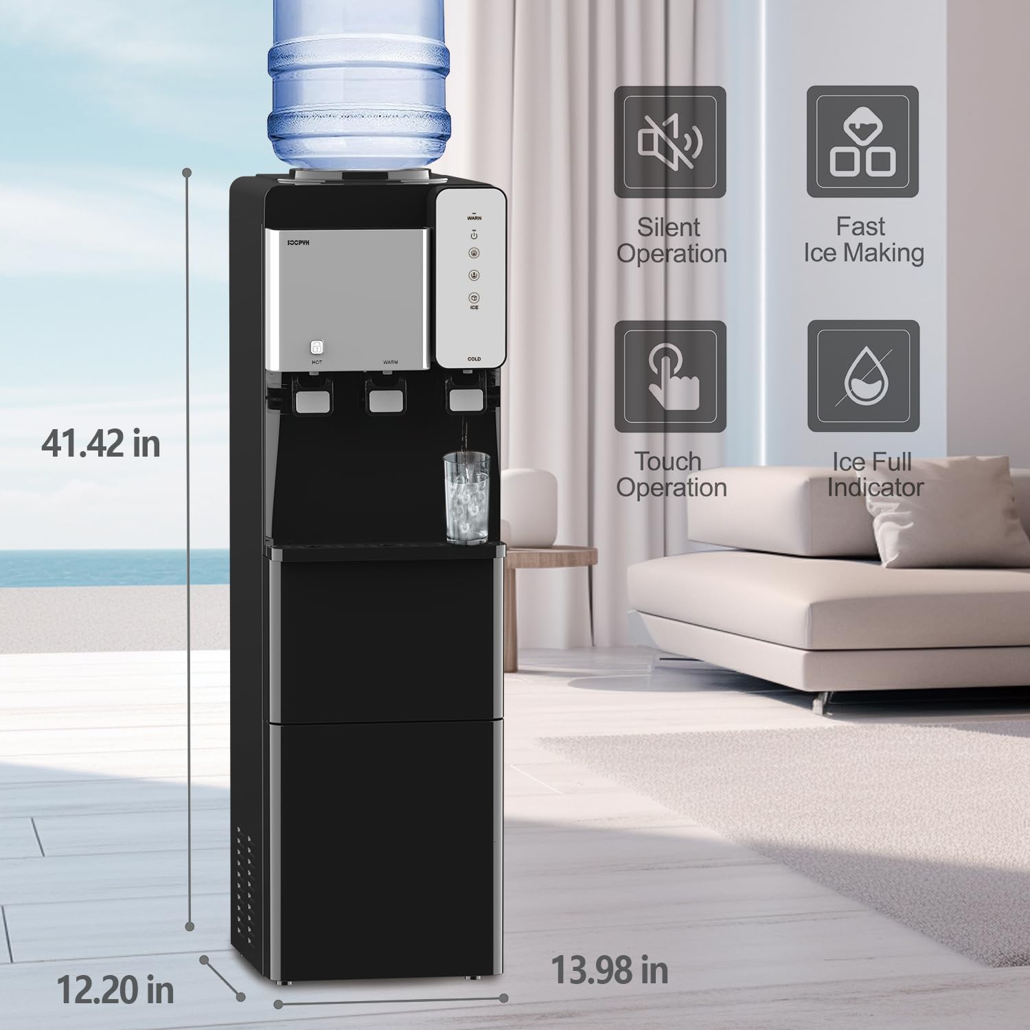 Premium 5-Gallon Top Load Water Cooler Dispenser - Hot, Cold & Ice Maker with Child Safety Lock | Ideal for Home, Office & Schools | Energy Efficient & Space Saving Design