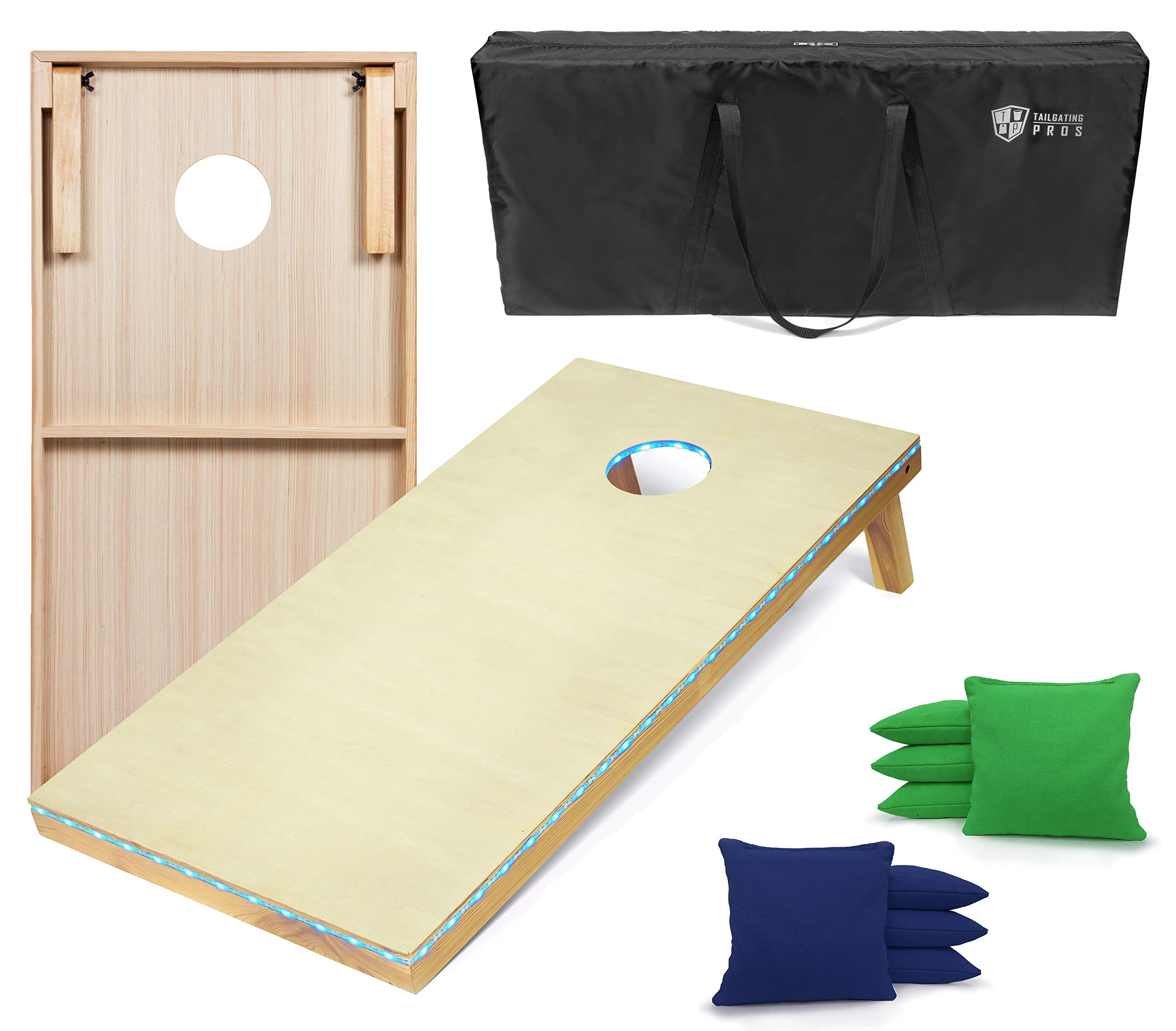 Tailgating Pros Light Up Cornhole Boards - 4'x2' LED Cornhole Game Set with 8 Bean Bags & Carrying Case - Perfect for Backyard Parties, Tailgating Events, and Outdoor Nighttime Fun