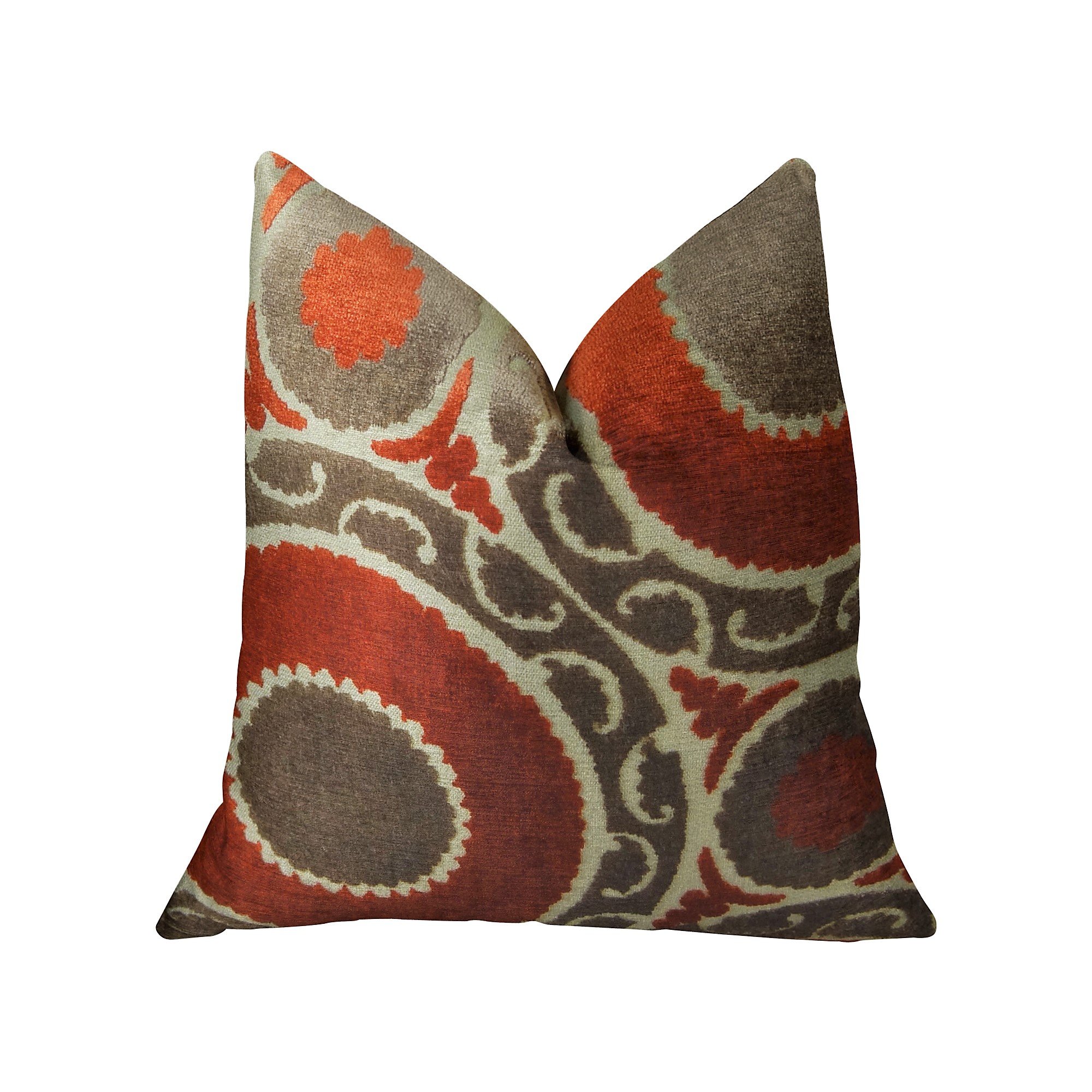 Plutus Pomegranate Handmade Decorative Throw Pillow 18x18 Inches - Red & Brown Cotton Cover for Sofa, Bed, Living Room - Bohemian Home Decor Accent