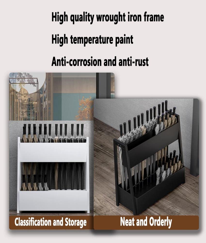 Large Capacity Commercial Umbrella Stand Holder - Heavy Duty Metal Umbrella Rack for Hotels, 4S Shops, Shopping Malls & Schools (48x26x58cm, Black) - Indoor/Outdoor Waterproof Umbrella Storage Solution for Entryways, Lobbies & Public Spaces