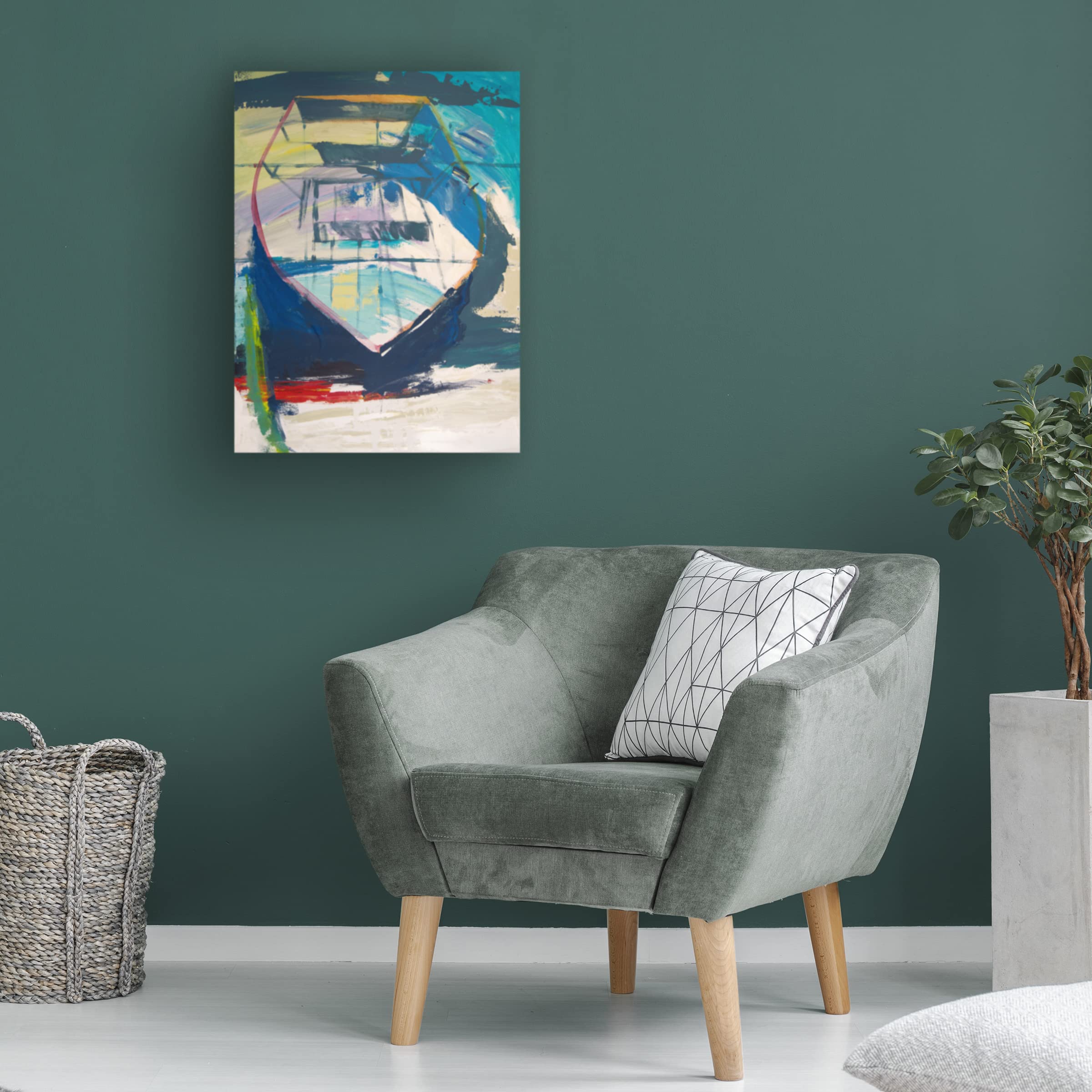 Beth A. Forst 'Red Green Skiff' Canvas Wall Art Print - Modern Coastal Home Decor for Living Room, Bedroom & Office - Trademark Fine Art Collection