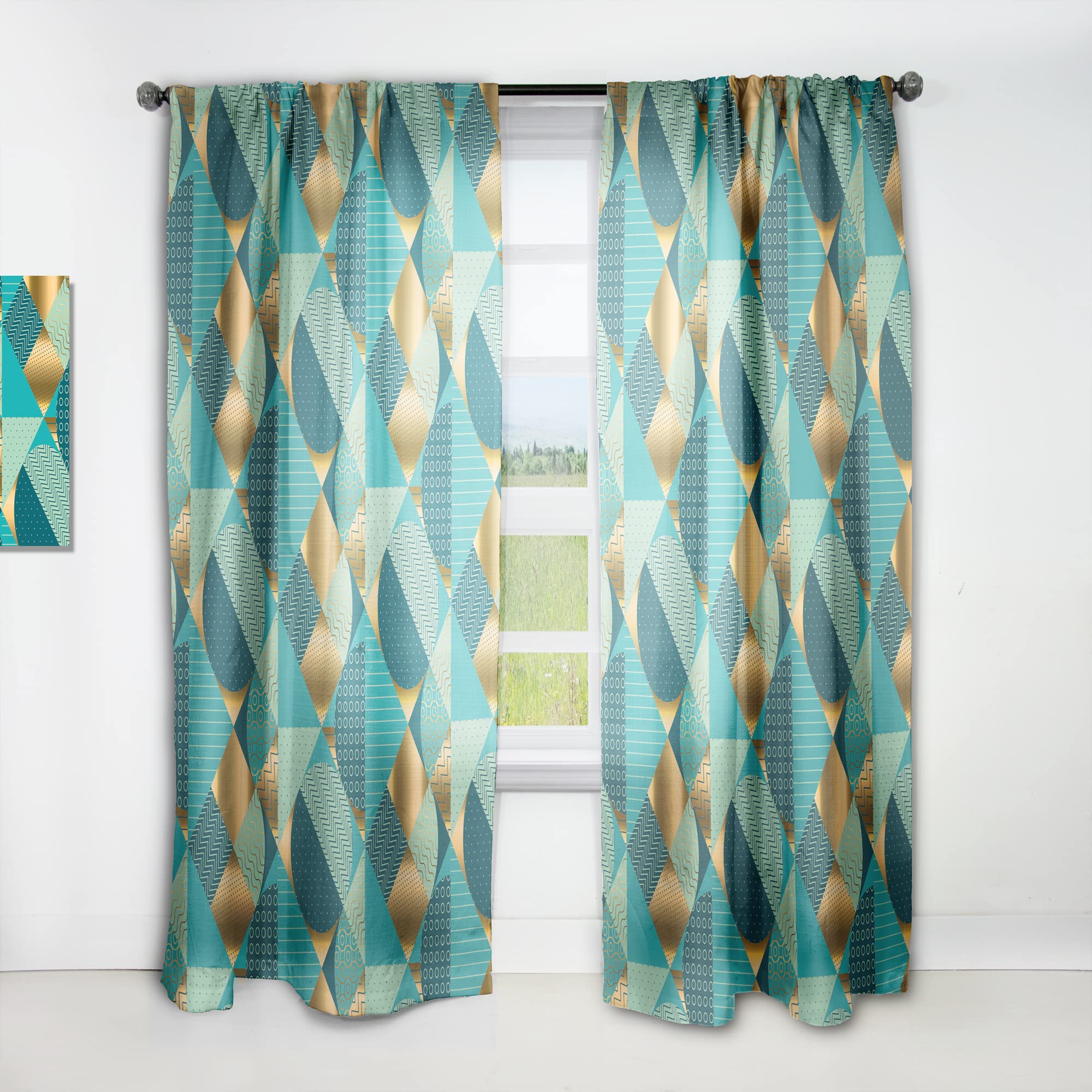 Gold and Blue Dynamics II Thermal Insulated Curtains - Single Panel 52x84 Inches - Elegant Window Treatments for Bedroom & Living Room - Perfect for Energy Saving & Light Blocking