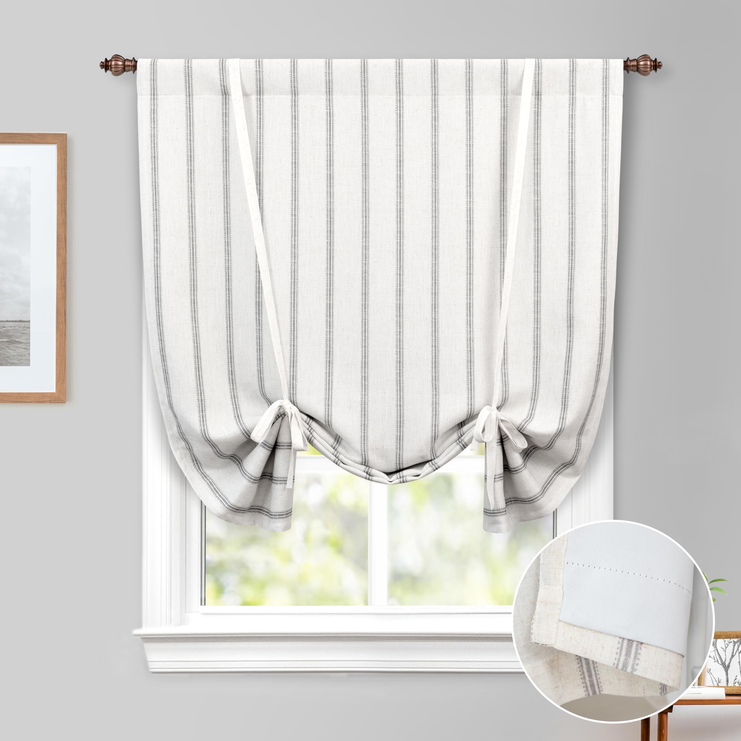DriftAway Farmhouse Double Layer Linen Blackout Curtains - Thermal Insulated, Vertical Striped, Fully Lined Roman Shade for Bathroom Window (45x63 Inches, Gray) | Light Blocking, Energy Saving & Privacy Protection for Bedroom, Living Room & Home Office