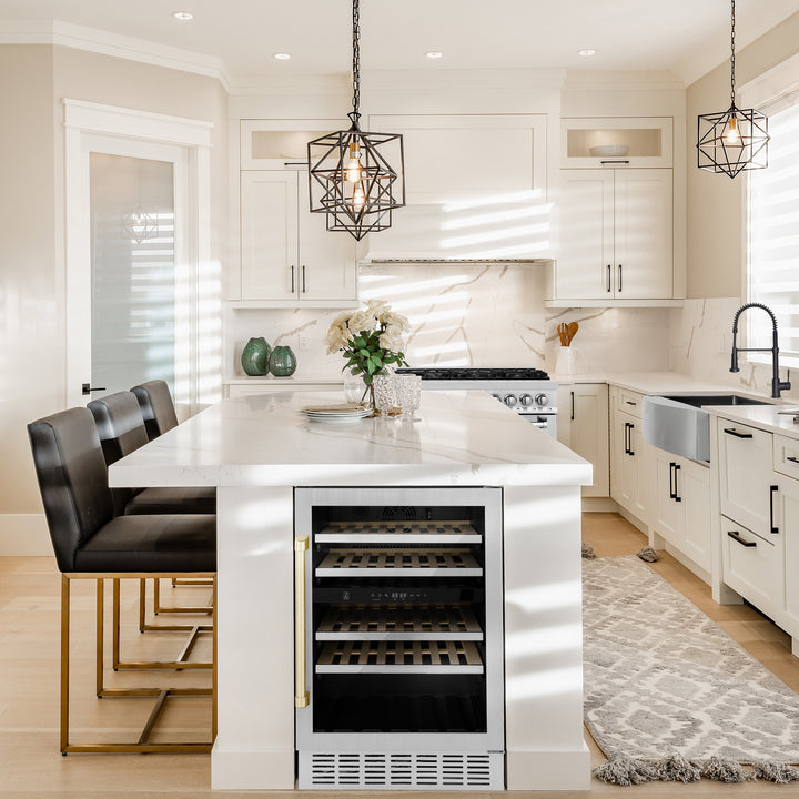 ZLINE 24 Inch Stainless Steel Dual Zone 44 Bottle Wine Cooler with Wood Shelf - Perfect for Home Bars, Restaurants, and Wine Cellars