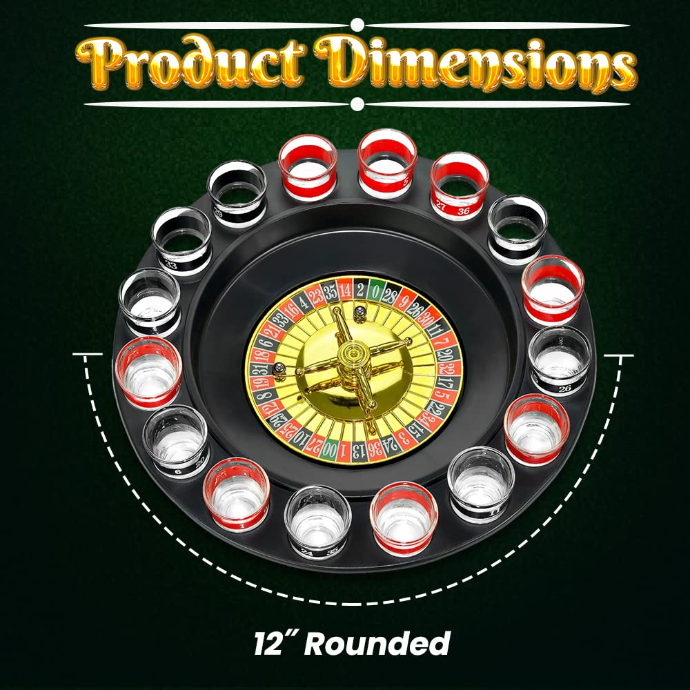 Casino Style Drinking Game Glass Roulette Set - 16 Shot Glasses & 2 Balls for Adult Party Games, Bachelor/Bachelorette Parties & Bar Nights - Fun Alcohol Drinking Accessories for Group Games & Social Events