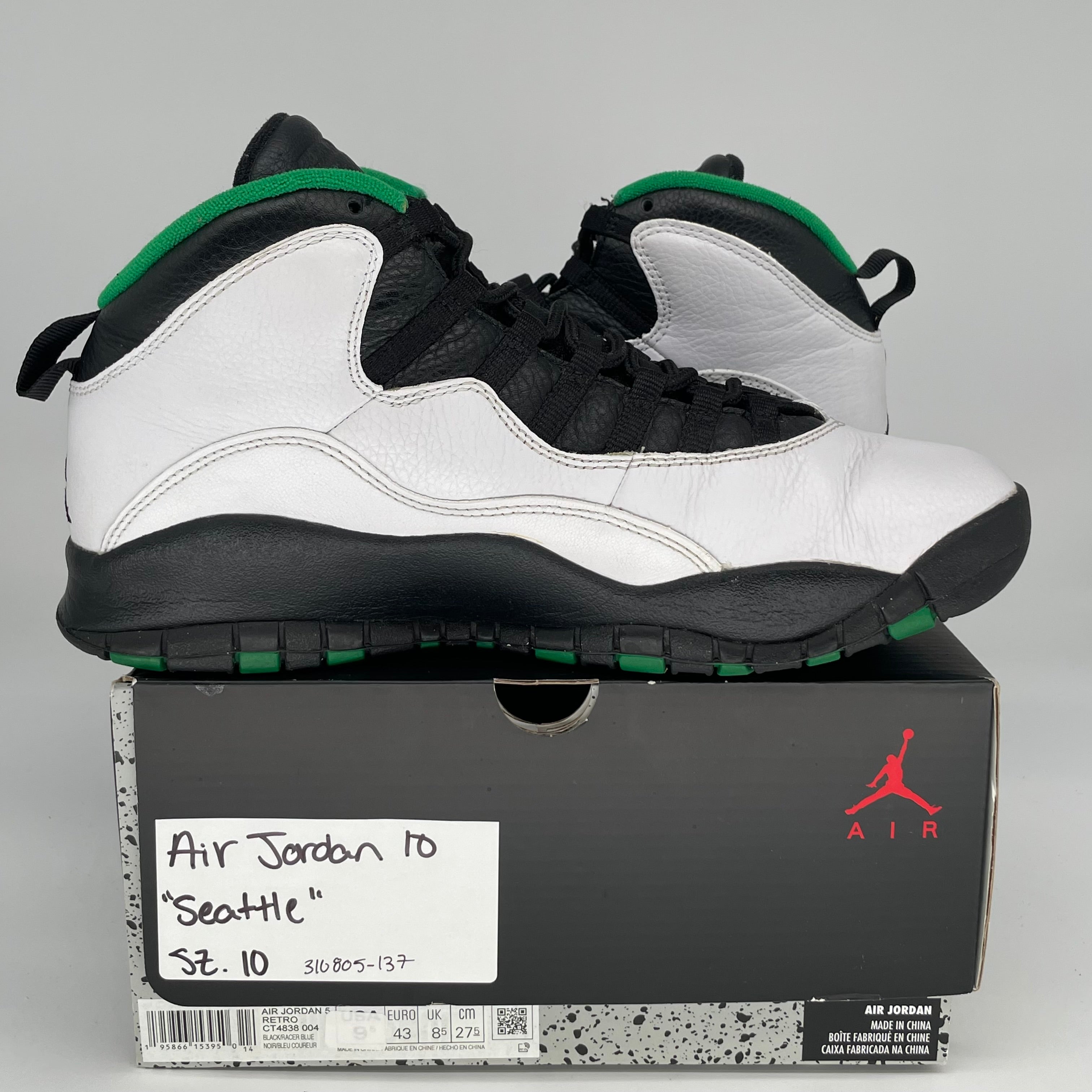 AIR JORDAN 10 SEATTLE Basketball Shoes - Men's Size 10 (310805-137) - Retro Sneakers for Streetwear & Basketball Games