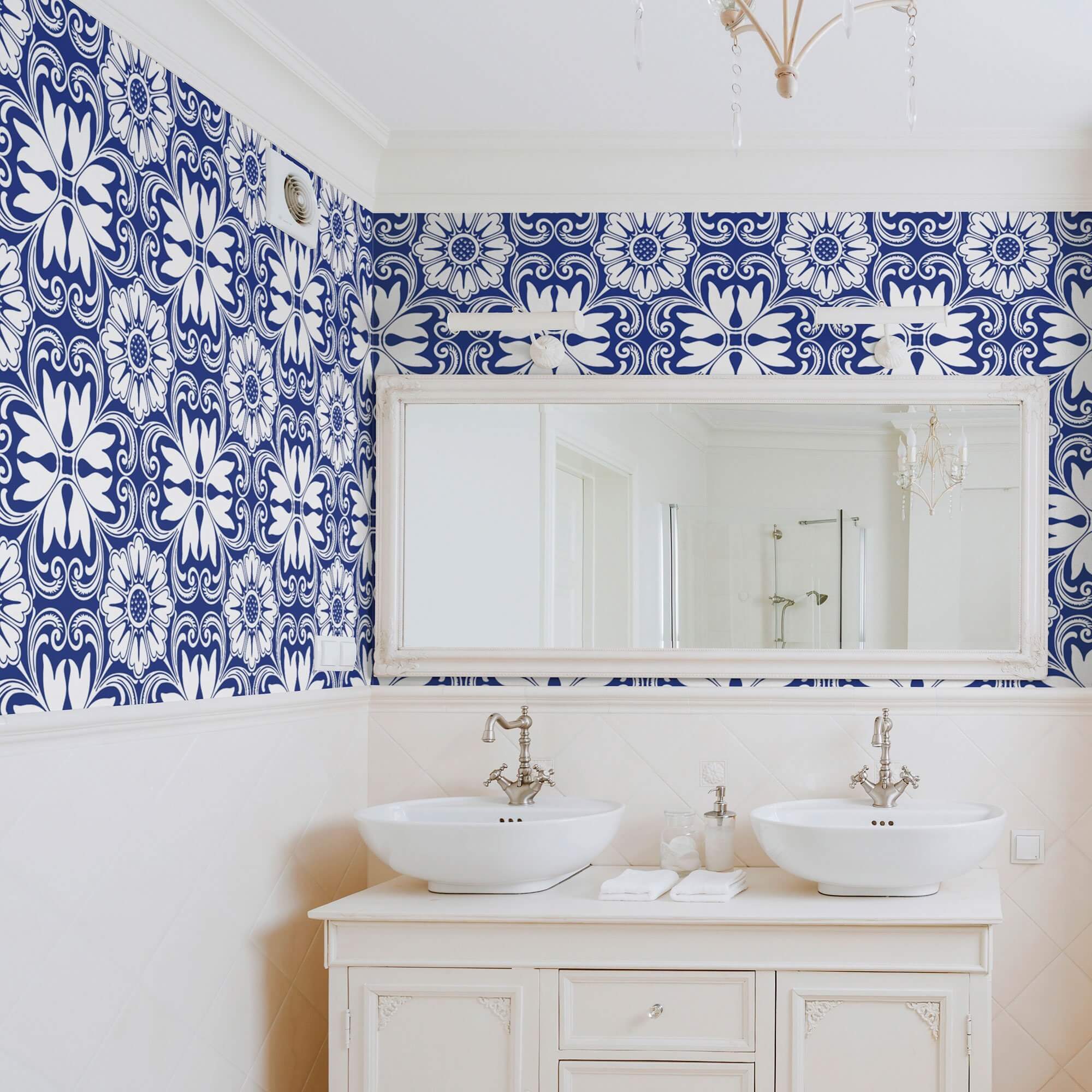 Blue Floral Tile Adhesive Peel and Stick Removable Wallpaper 5717 - Self-Adhesive Wall Decor for Kitchen Backsplash, Bathroom, Nursery & Home Renovation