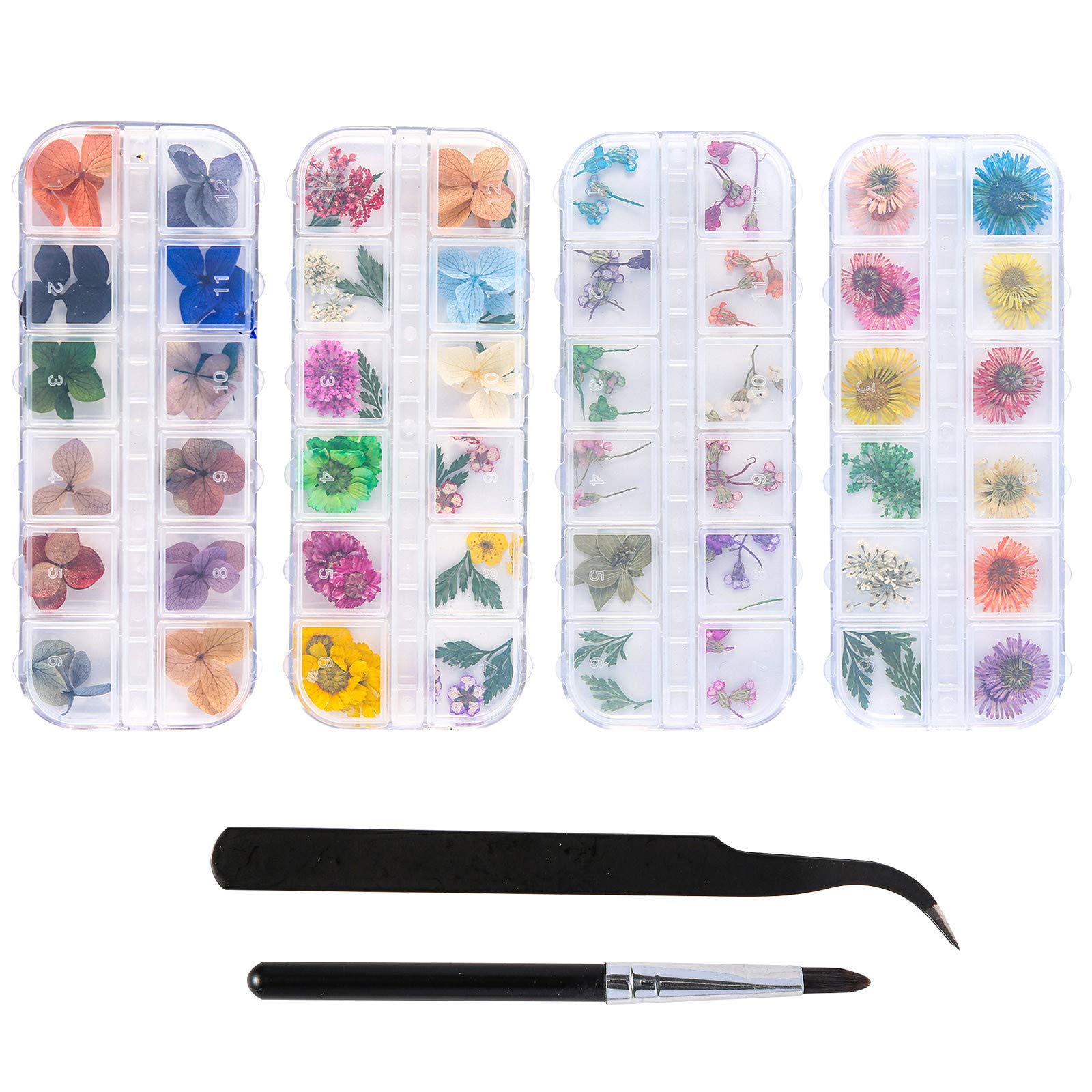 DIY Nail Art Dried Flower Stickers - Red Glitter Soap Flower, Wood Pulp Nail Decorations, White Star Stickers for Manicure | Perfect for Nail Salon, Home Nail Art, Party & Gift Ideas