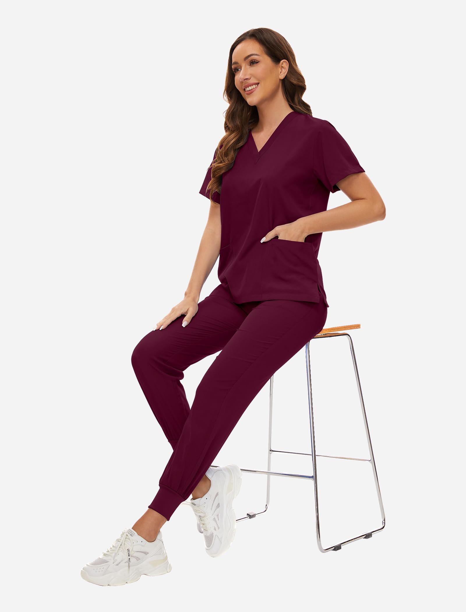 VIAOLI Women's Stretch Nursing Scrubs Set - V-Neck Pocket Top & Drawstring Jogger Pants | Comfortable Medical Uniform for Nurses, Doctors & Healthcare Workers | Perfect for Hospital Shifts, Clinics & Long Work Hours