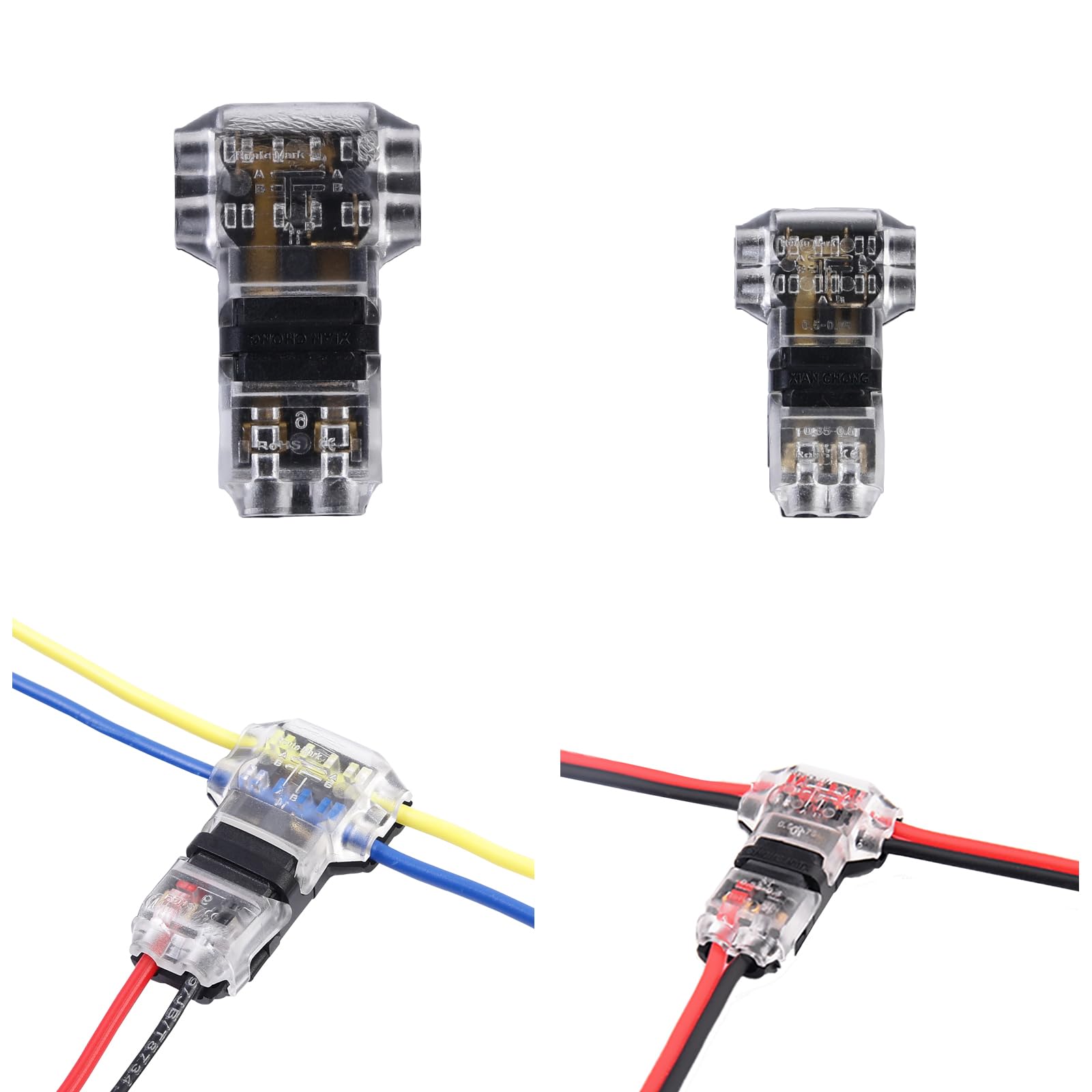Brightfour T Tap Wire Connectors for 14-24 AWG Wires - 12 Pack Solderless 3-Way Splice Connectors, No Stripping Required - Ideal for Automotive, Marine, and Low Voltage Electrical Wiring Projects