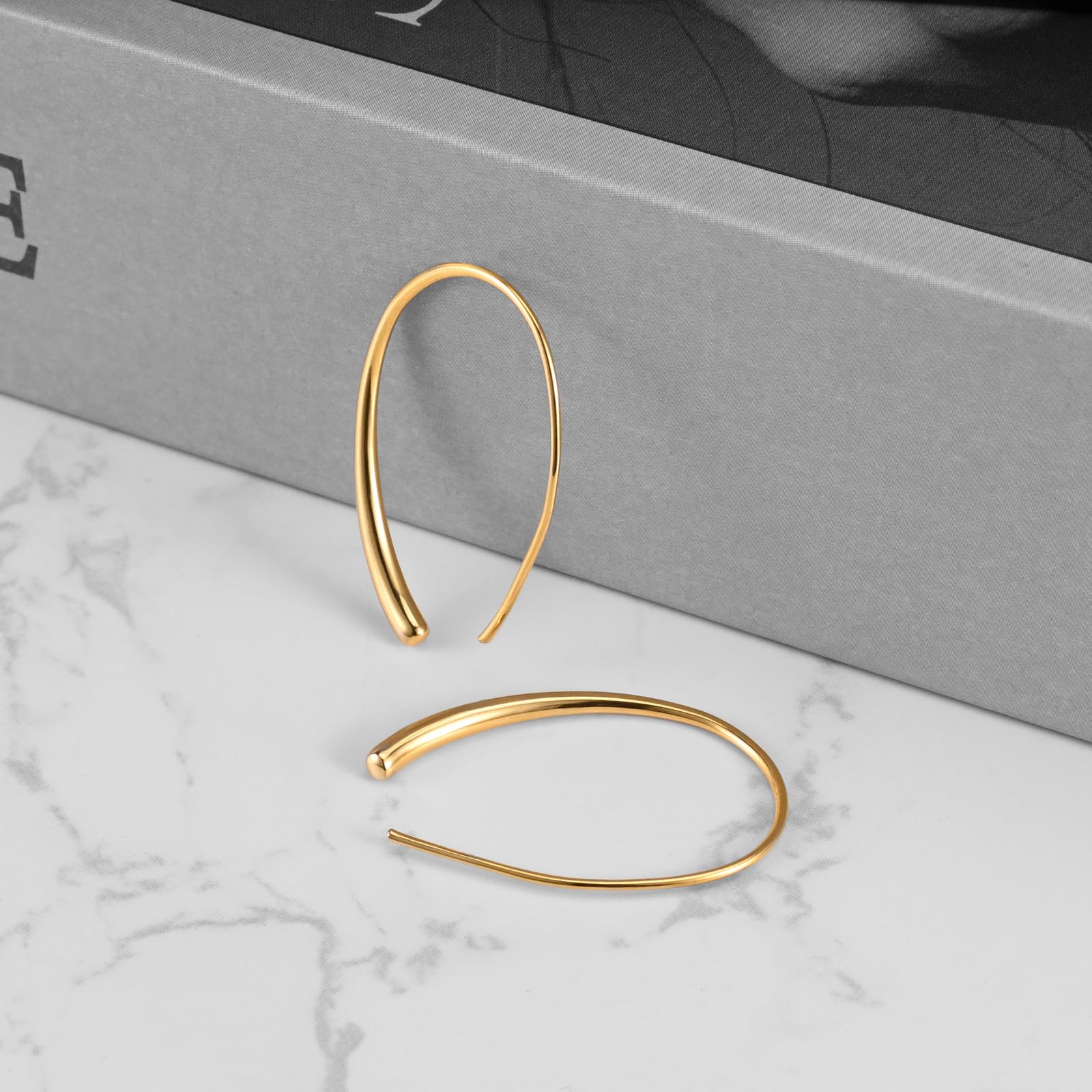 925 Sterling Silver Handmade Pull Through Earrings for Women - Hypoallergenic Drop Dangle Threader Earrings | Sensitive Ears Safe, Trendy Jewelry Gift for Party, Wedding & Everyday Wear (Golden)