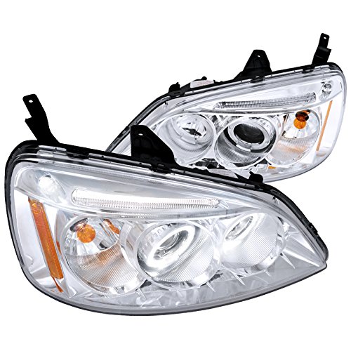 Spec-D Tuning 2LHP-CV01-TM Halo Chrome Clear LED Projector Headlights for Honda Civic - Upgrade Your Ride with Bright, Modern Lighting for Night Driving & Street Style