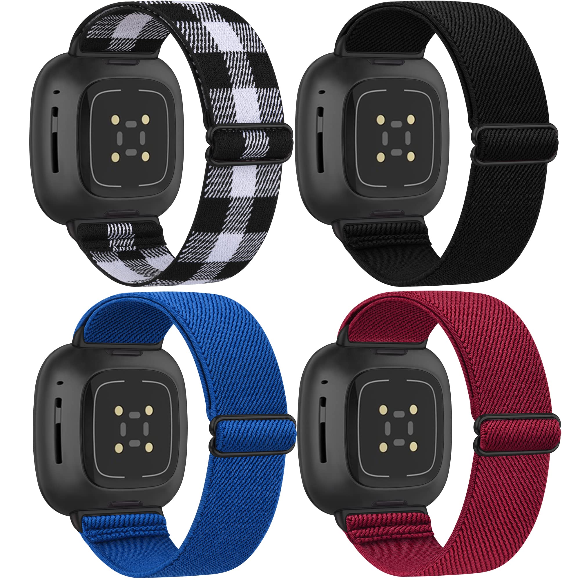 VANCLE Elastic Bands for Fitbit Sense & Versa 3 - Adjustable Stretchy Nylon Replacement Strap for Women & Men - Perfect for Workouts, Running & Daily Wear