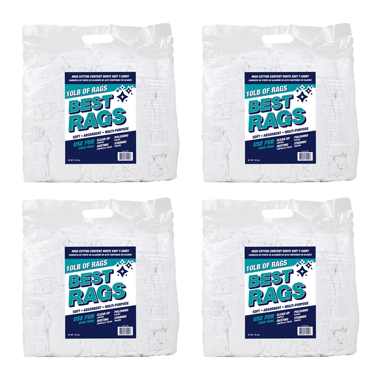 **Arkwright W43 Premium Cotton T-Shirt Rags - 10 lb Bulk Bag (Case of 4) - Ultra-Soft, Lint-Free Cleaning Cloths for Streak-Free Polishing, Painting & Staining - Professional-Grade Wiping Towels for Home, Workshop & Automotive Use**