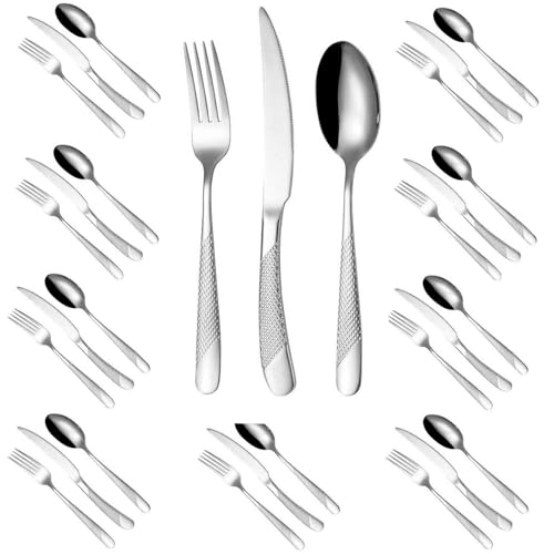 30 Pcs Silver Hammered Flatware