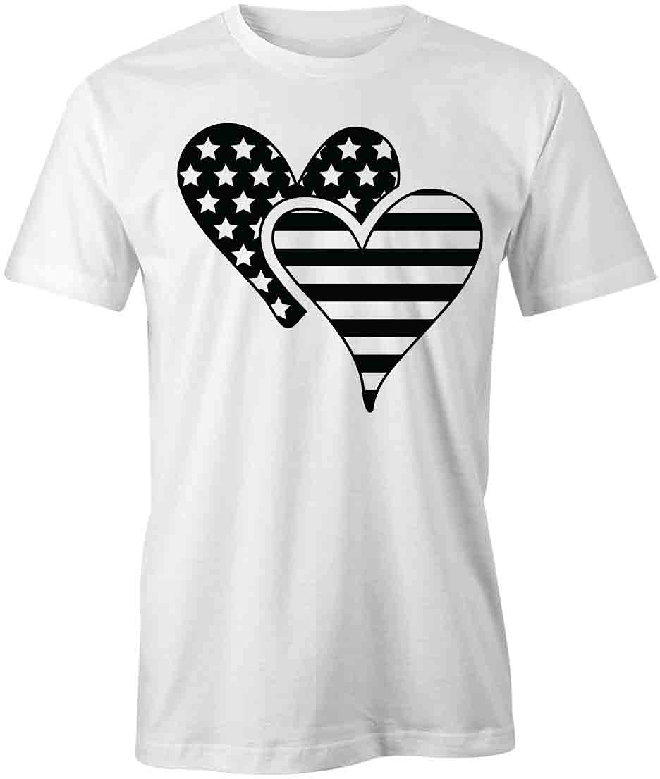 American Flag Heart Graphic T-Shirt - Patriotic Printed Tee for Men & Women | White Cotton Comfort Fit | Perfect for 4th of July, Memorial Day & Veterans Day Celebrations